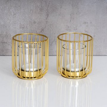 Levandeo® Teelichthalter, 2er Set Teelichthalter Gold Metall Glas Windlicht Kerzenhalter