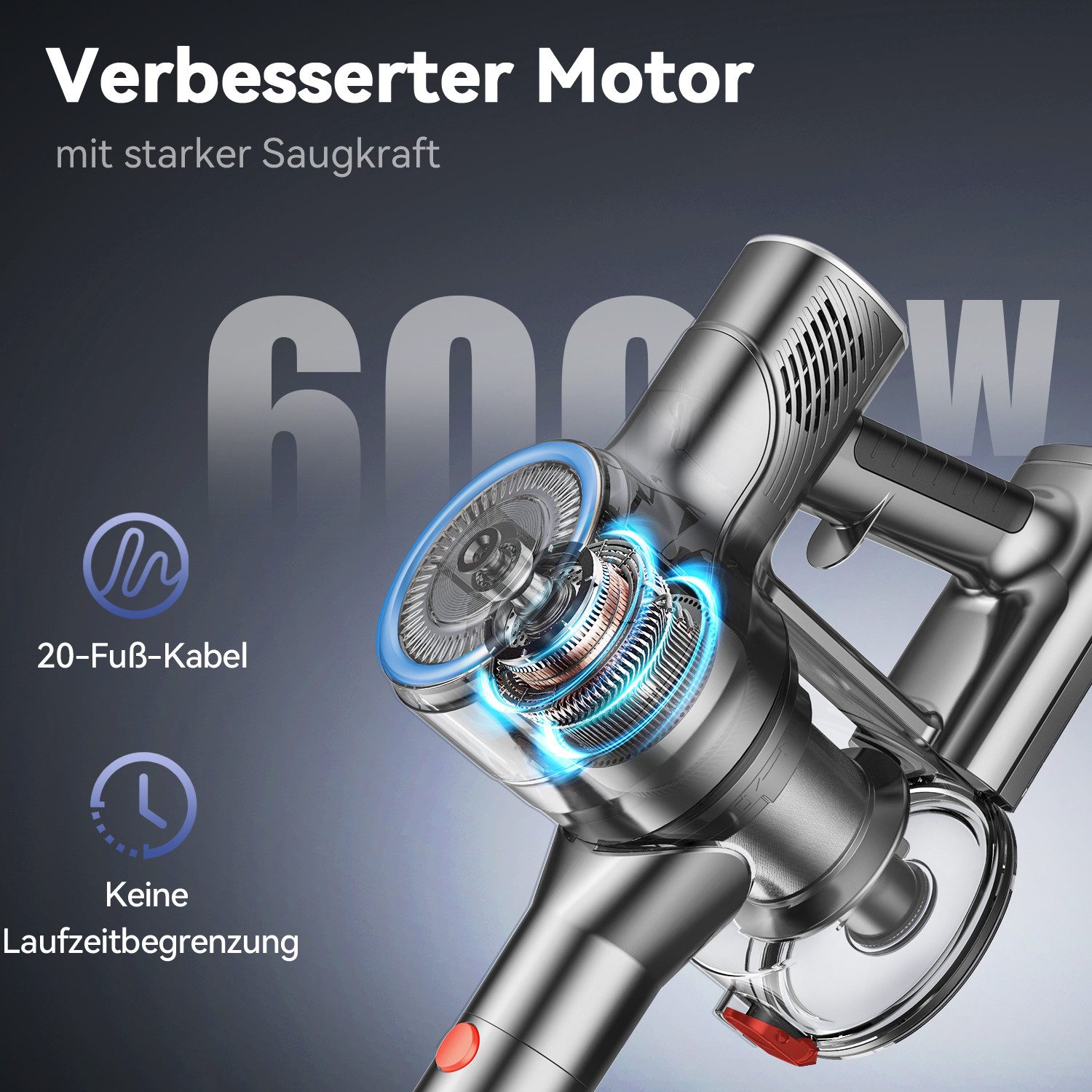 INSE Hand-und Stielstaubsauger I8 Kabelgebundener Staubsauger,LED-Licht,Haustierfamilie geeignet, 600 W, mit Beutel, 23KPA Starke Saugkraft, Elektrische Bodenbürste,HEPA-Filter