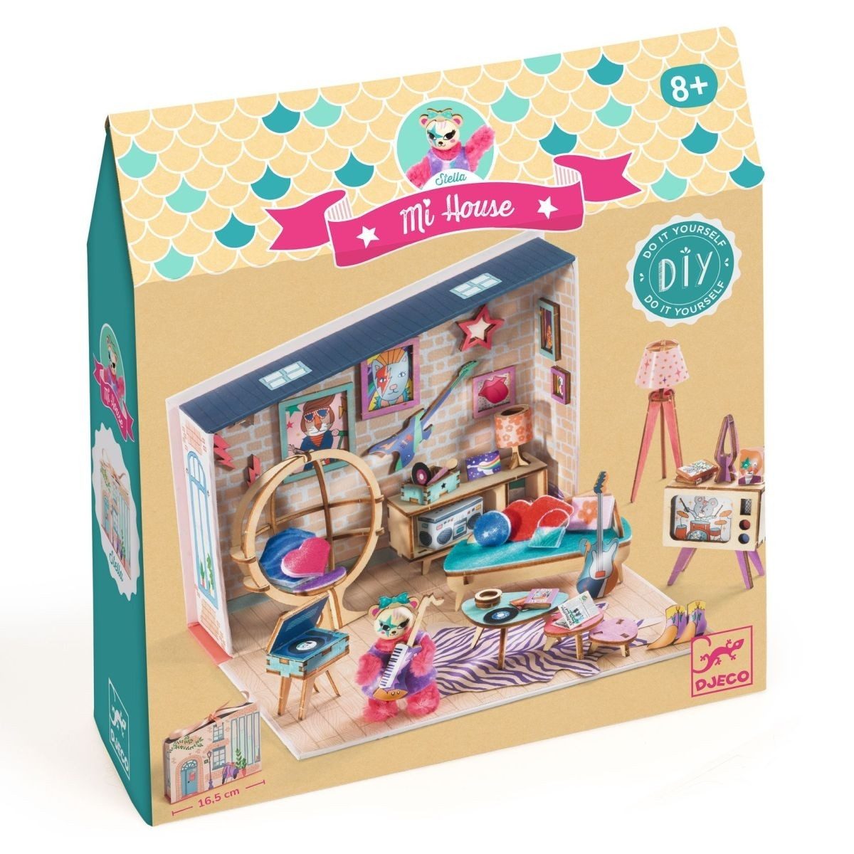 DJECO Kreativset Mi House Miniaturhaus Bastelset mit Möbeln, Figur & Aufbewahrung