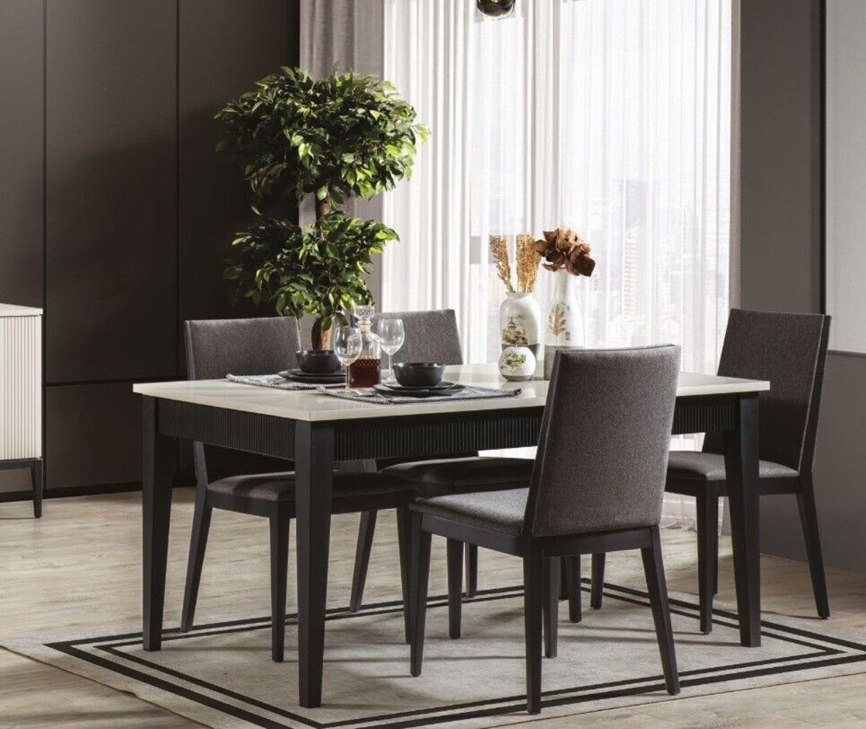 JVmoebel Esszimmer-Set Tisch (5-St., Made 4x Luxus Garnitur Stühle), Set Design und in Europa Esstisch + 4x Stühle Esszimmer Möbel 5tlg, 1x