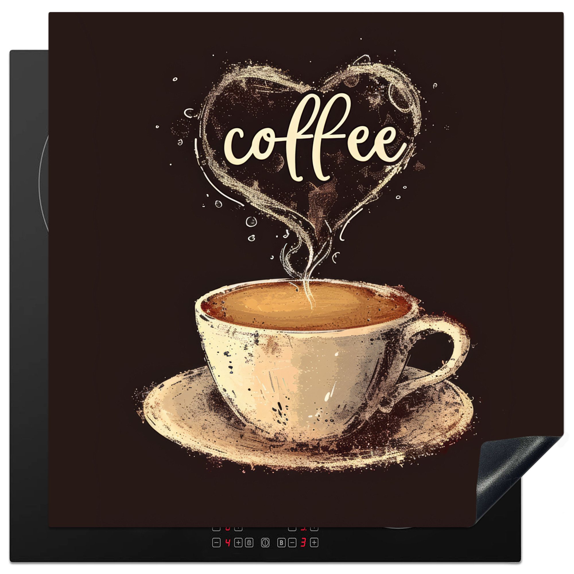 MuchoWow Herd-Abdeckplatte Kaffee - Zitat - Herz - Kaffee, Vinyl, (1 tlg), Küche Herdabdeckung Ceranfeld Induktionsfeld Vinyl, 60x60 cm