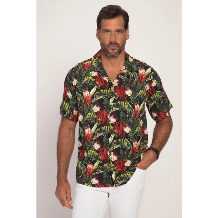JP1880 Kurzarmhemd Hemd Beachwear Halbarm Tropical Print Kuba-Kragen