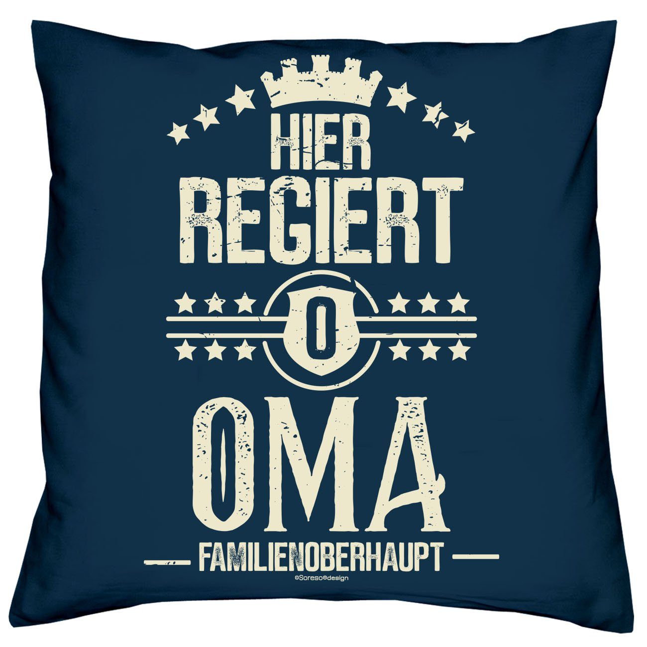 Hier regiert Oma Weihnachtsgeschenk Kissen-Set Opa Großeltern Urkunden, für Hier Dekokissen Soreso® navy-blau regiert mit