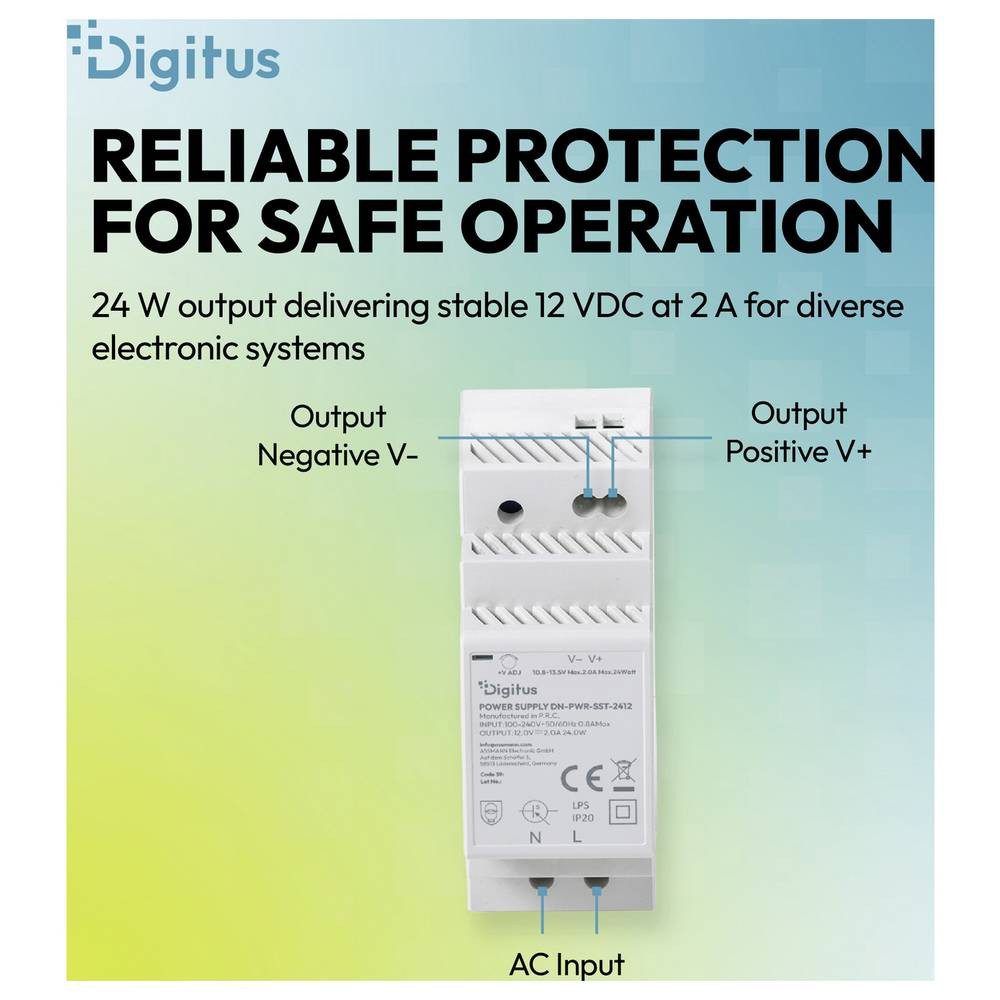Digitus Hutschienen-Netzteil (DIN-Rail) 12 V/DC 2 A 24 W Inhalt 1 St. Hutschienen-Netzteil