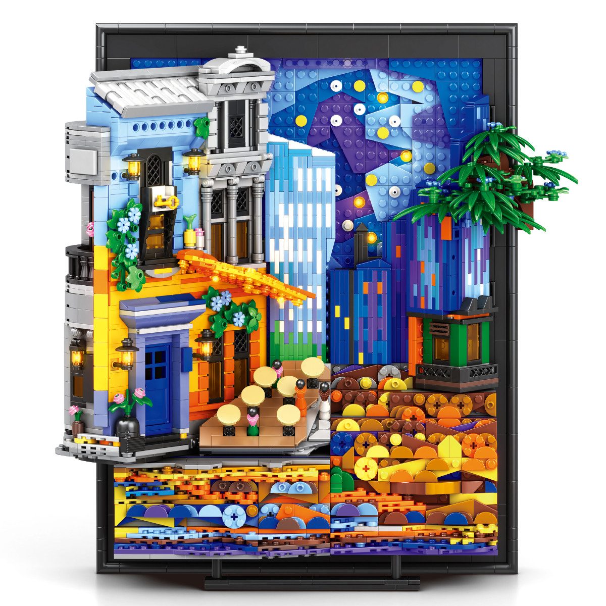 Reobrix 66702 Spielbausteine, (Klemmbaustein-Set, 2678 St., 2678-teiliges Kunstmodell), 3D Wandbild mit atmosphärischer LED Beleuchtung