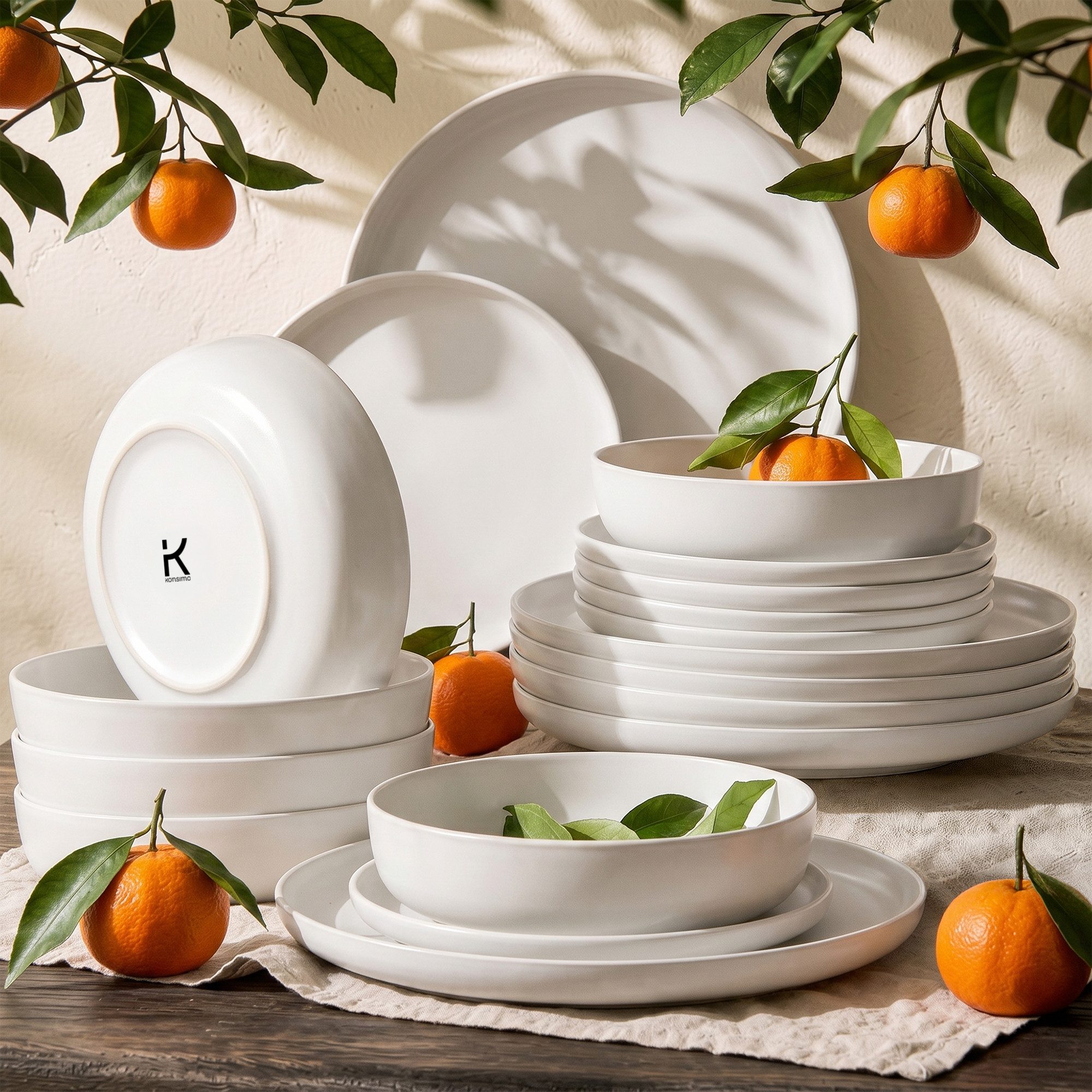KONSIMO® Tafelservice VICTO Geschirrset hergestellt in der EU (18-tlg), 6 Personen, Steingut, spülmaschinengeeignet, mikrowellengeeignet, matt, rund