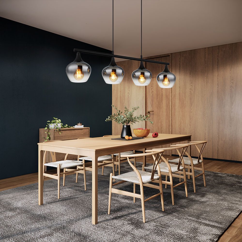 GLOBO LIGHTING LED Pendelleuchte, Leuchtmittel inklusive, Warmweiß, LED Pendelleuchte Esszimmerlampe Metall Glas rauchfarben 4 Flammig