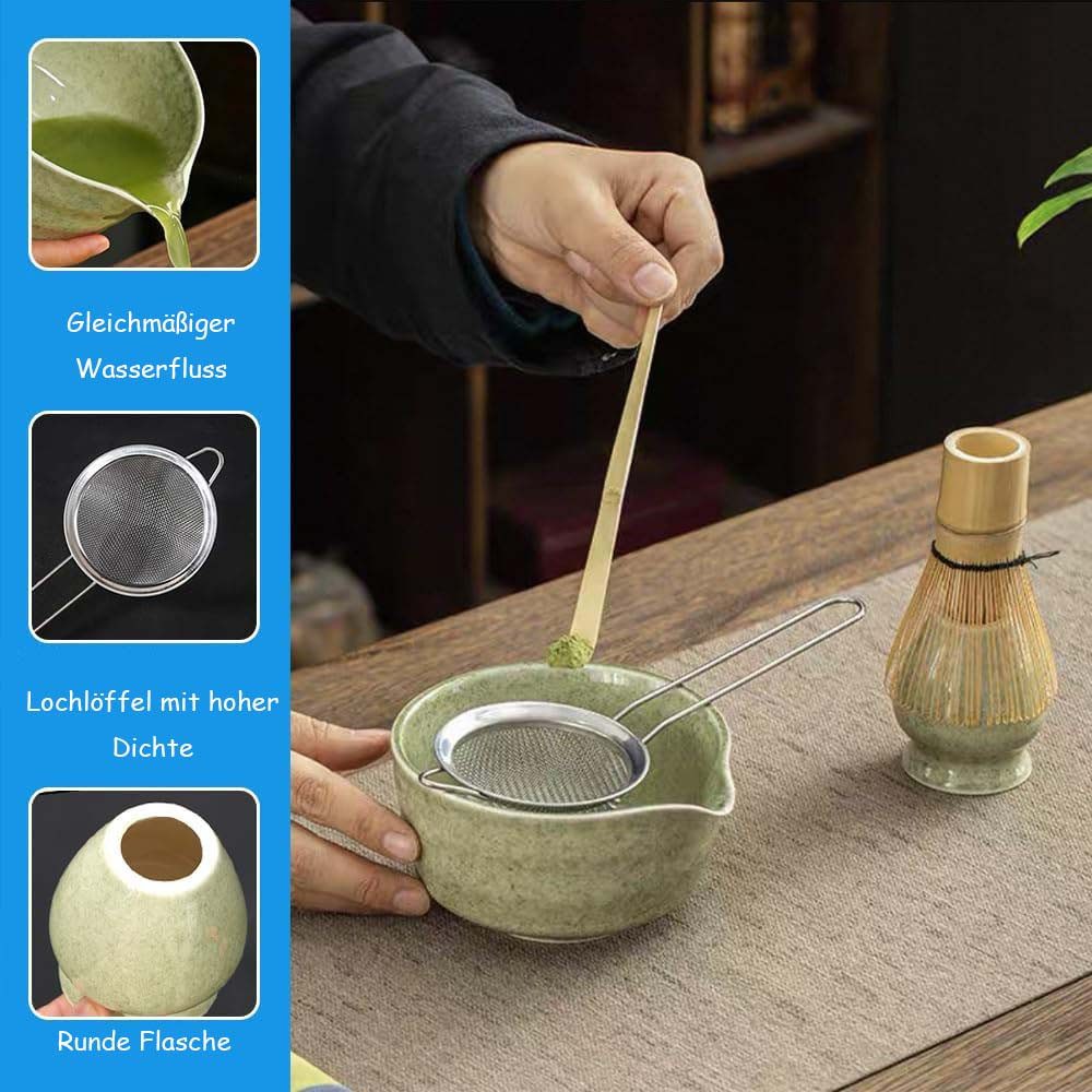 Agger Teeservice Keramik Matcha-Schale und Matcha-Rührbesen-Set, 5-teilig