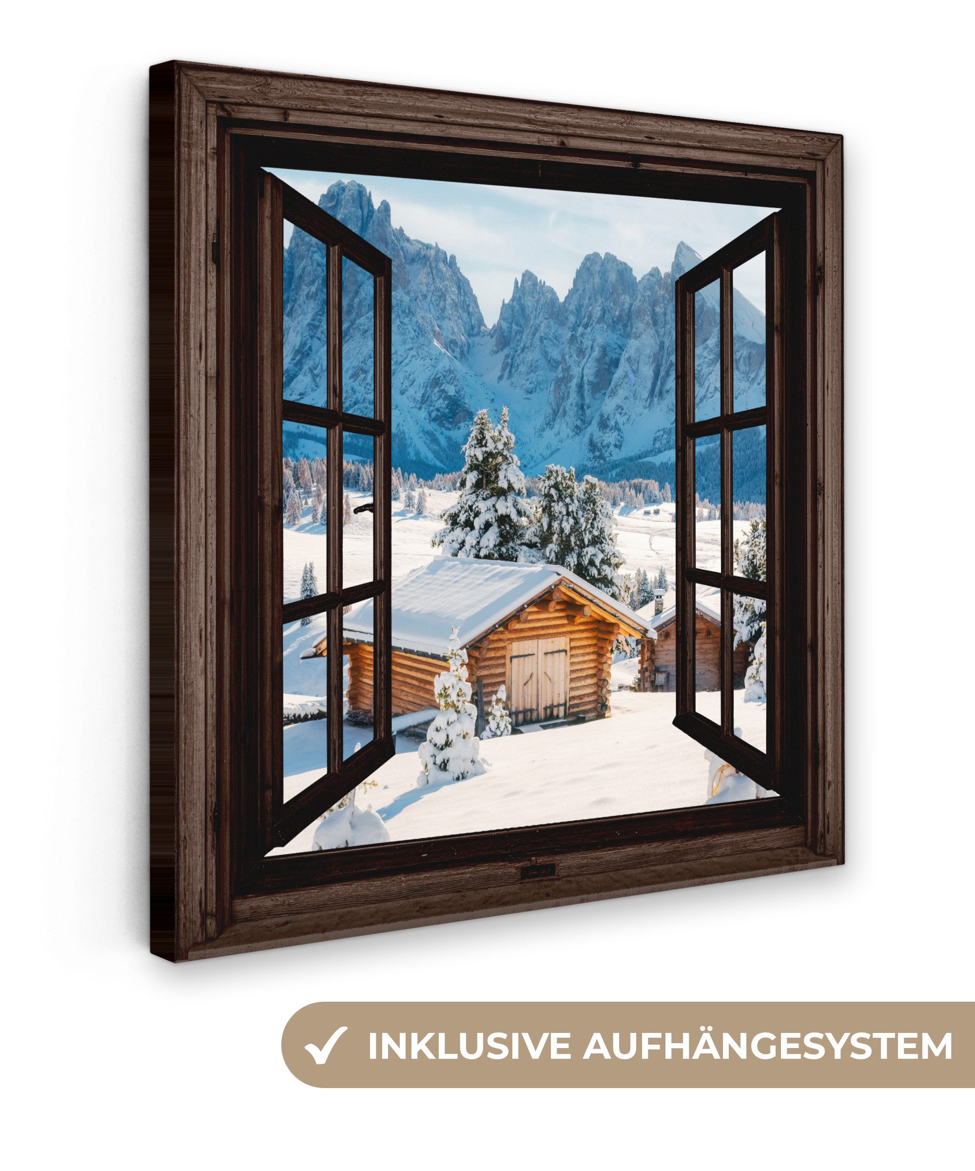 OneMillionCanvasses® Leinwandbild Aussicht - Winter - Landschaft - Hütte - günstig online kaufen