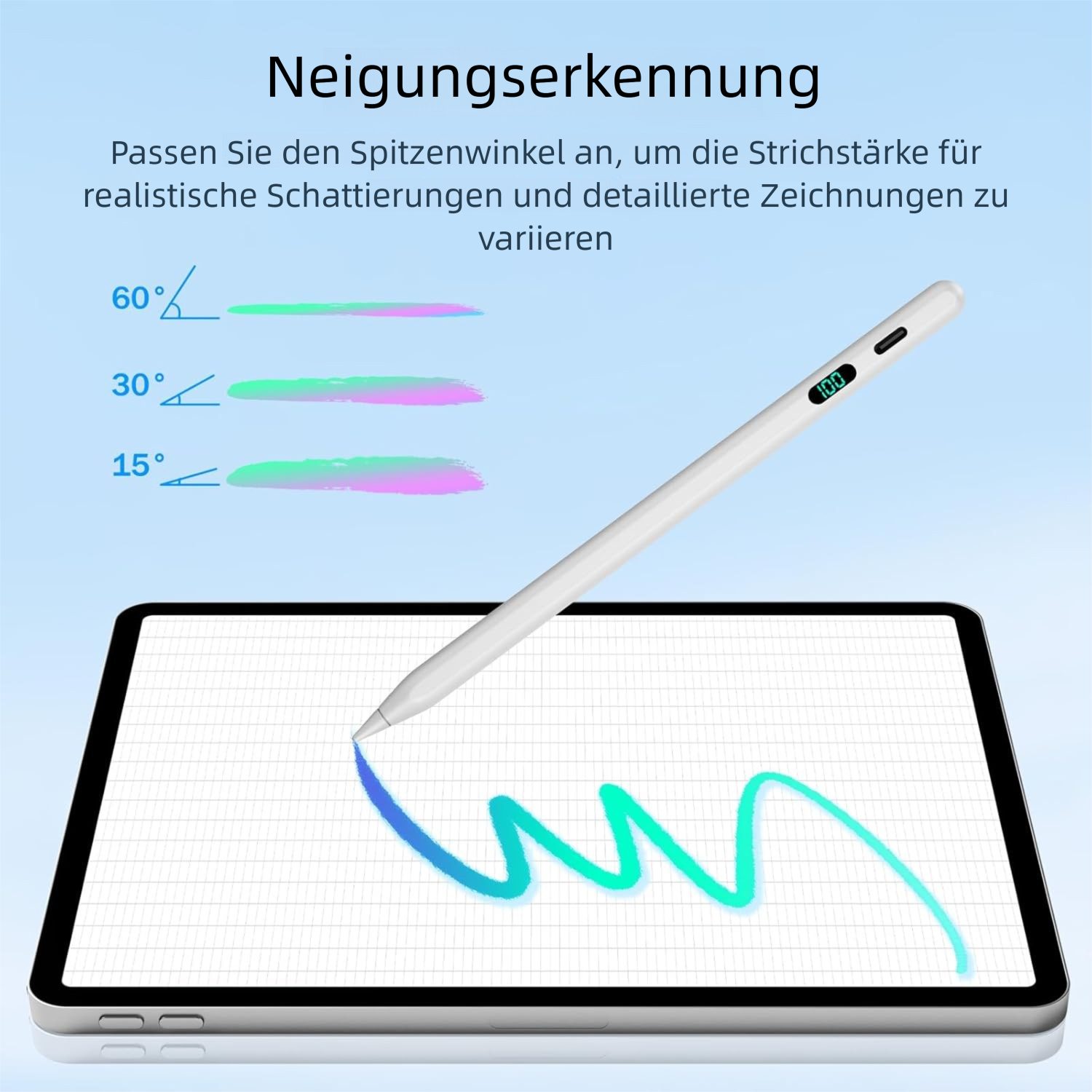 VEKROBOT Eingabestift Kapazitivstift Mit Display Für Tablets Touchscreens Ideal Zeichnungen (Packung, 1-St., Touchscreen-Stift – Eingabestift zum Zeichnen & Schreiben) Echtzeit-Batterieanzeige mit praktischem Digitaldisplay
