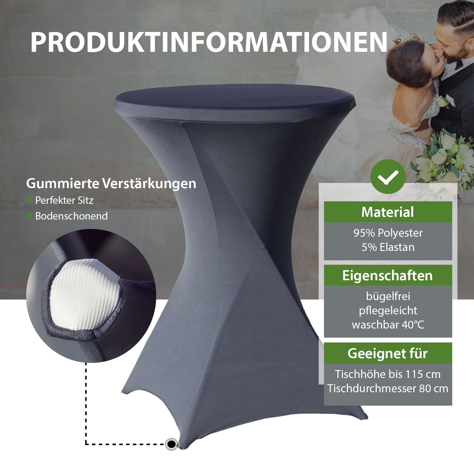 TRUTZHOLM Stehtisch klappbar Ø 80 cm Anthrazit & Husse waschbar bügelfrei in Anthrazit (Set aus Stehtisch und Husse), klappbar