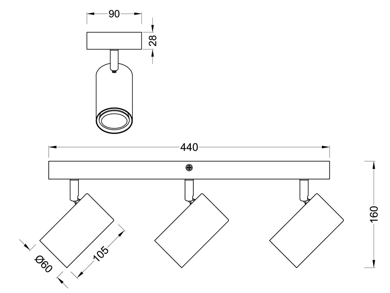 TRIO Leuchten LED Deckenstrahler, Dimmfunktion, LED wechselbar, Warmweiß, Balken-lampe innen Holz-lampe Treppenhaus übern Esstisch, Breite 44cm