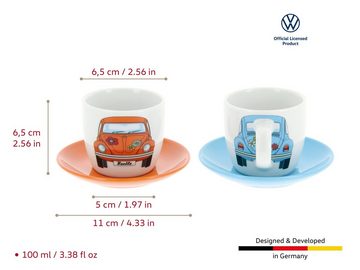 VW Collection by BRISA Espressotasse Volkswagen kleine Kaffeetassen, New Bone China, Espresso Becher im VW Beetle Design, 2er Set, 100ml