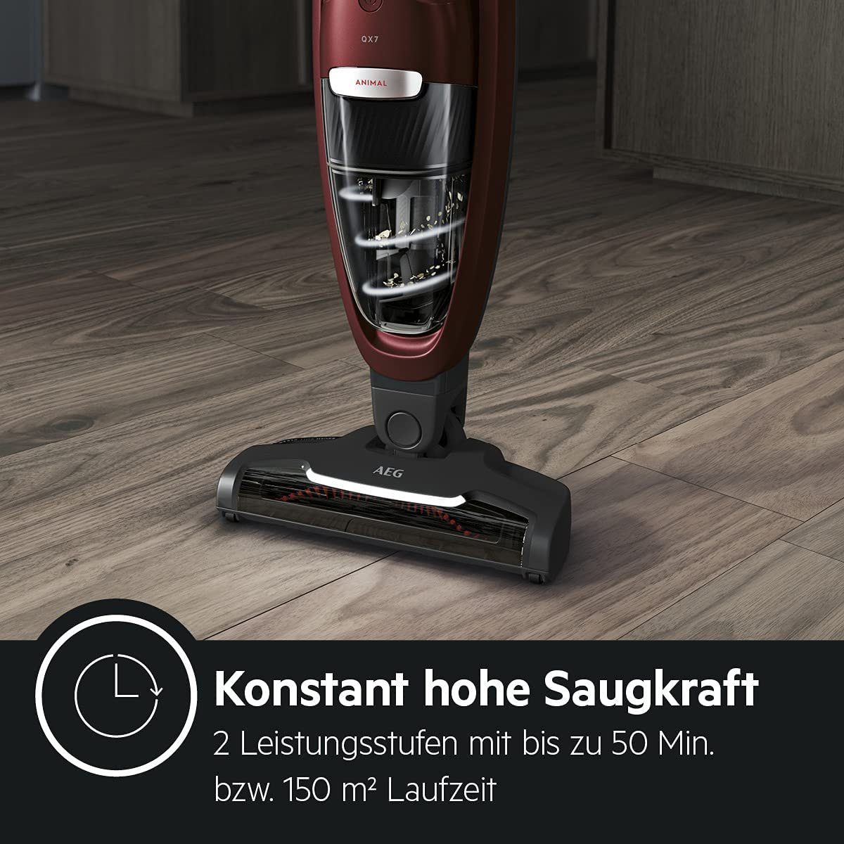 AEG Akku-Handstaubsauger QX7-ANIM, beutellos, Wechselbare Frontlicht mit BrushRollClean-Funktion Multi-Bodendüse PetPro-Elektrosaugbürste und