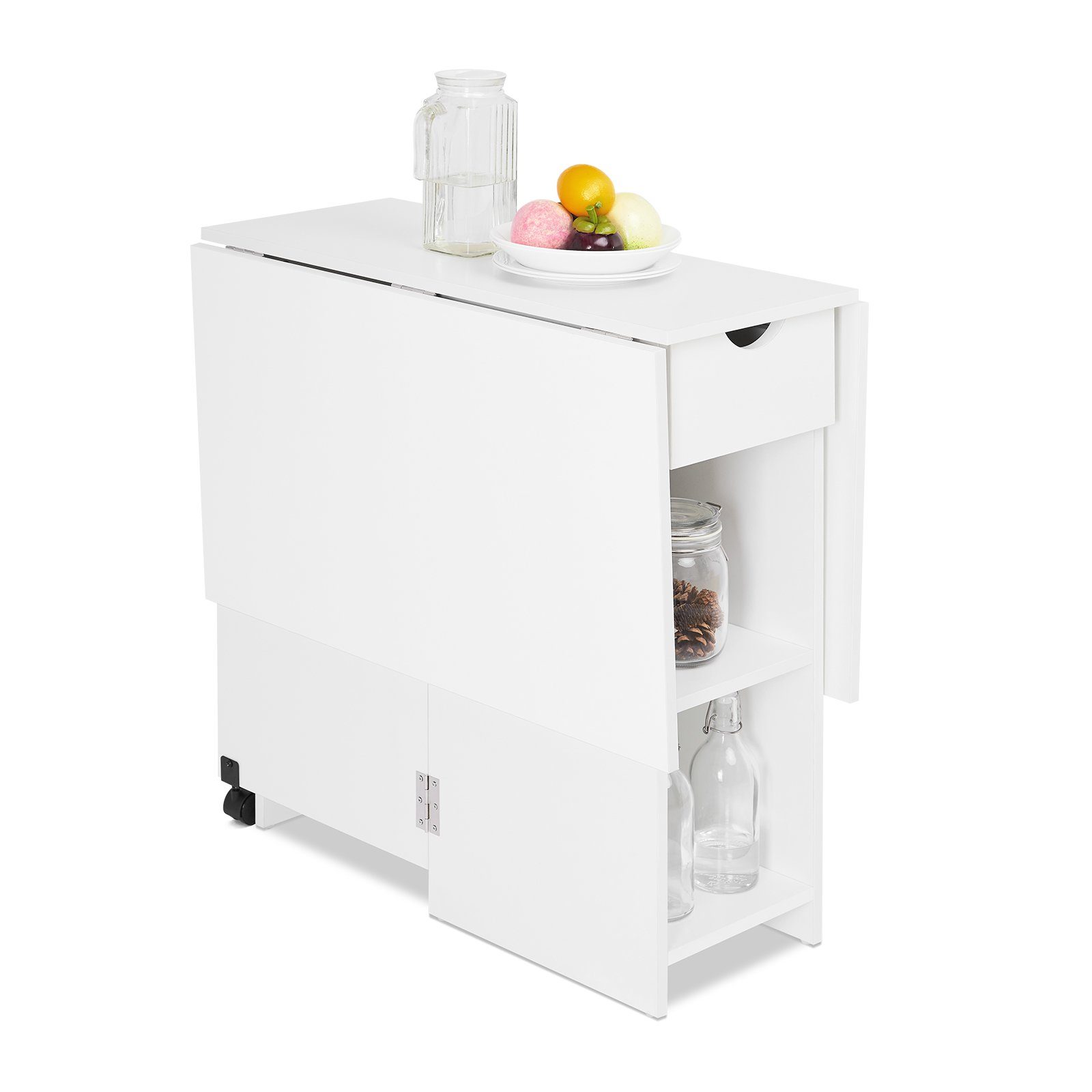 Mondeer Esstisch Klappbarer Esstisch, mit 1 Schublade und 2 Lagerregalkonsolen 72 x 120 x 75 cm