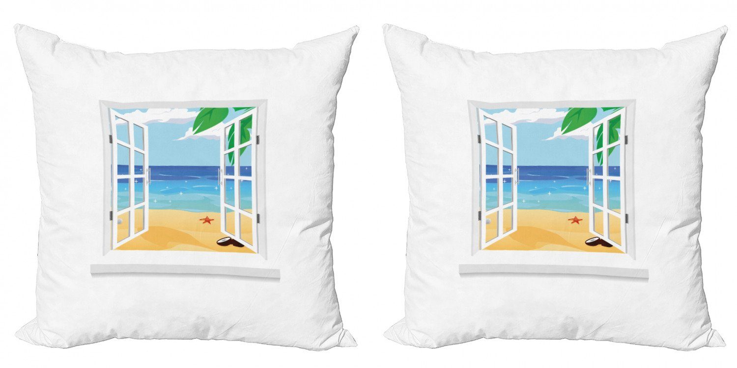 Kissenbezüge Modern Accent Doppelseitiger Digitaldruck, Abakuhaus (2 Stück), Strand Fenster-Ansicht Ozean-Blätter