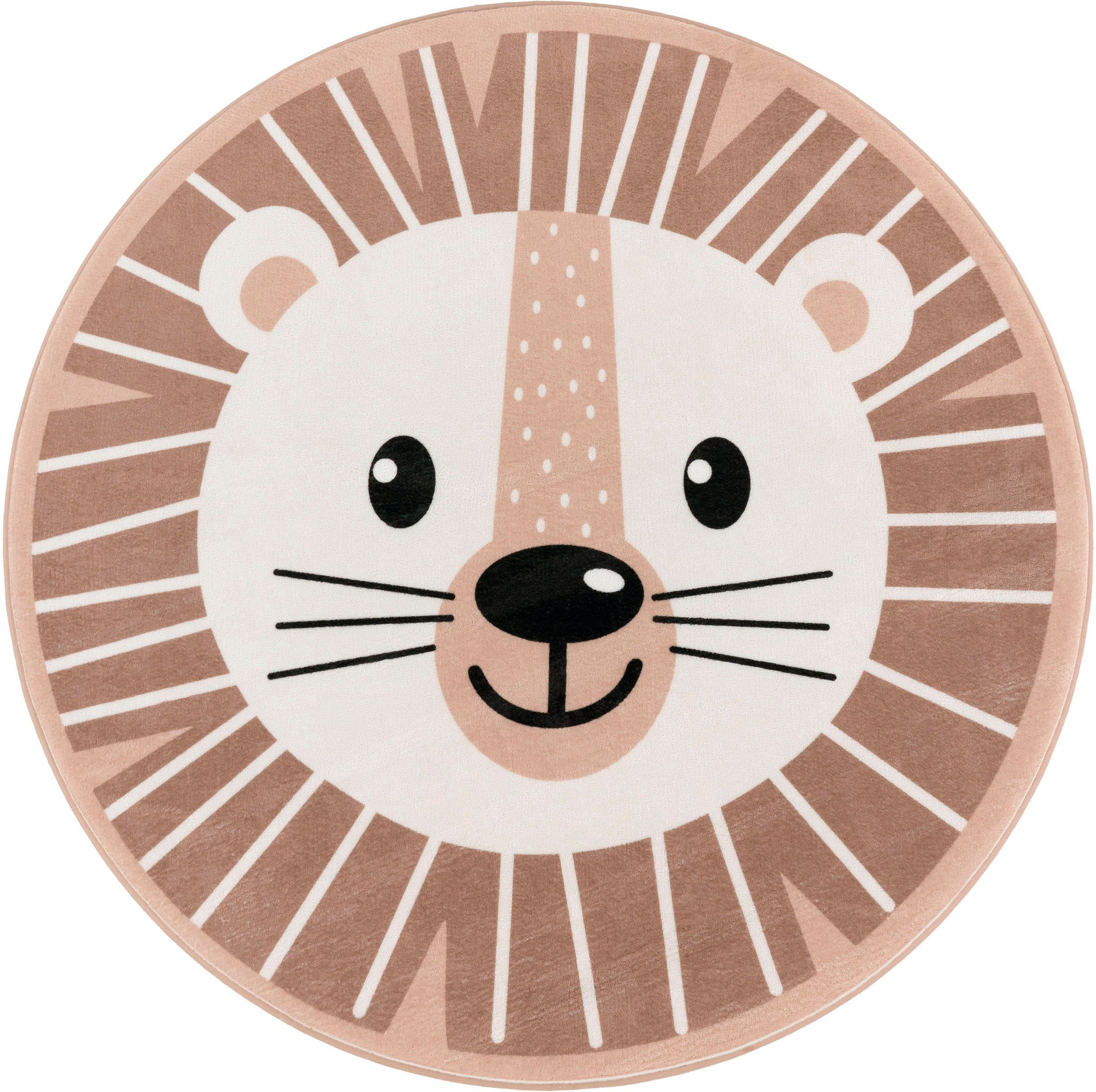 Paco Home Kinderteppich Chicos 556, rund, Höhe: 2 mm, Flachgewebe, Motiv Löwe, Kinderzimmer