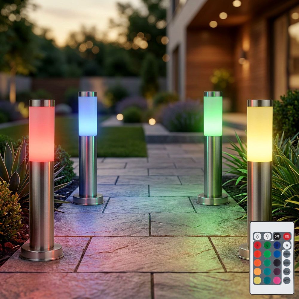 GLOBO LIGHTING LED Außen-Stehlampe, Leuchtmittel inklusive, Warmweiß, Farbwechsel, 4x Außen Stehlampen Garten Wegelampe Edelstahl Sockelleuchte
