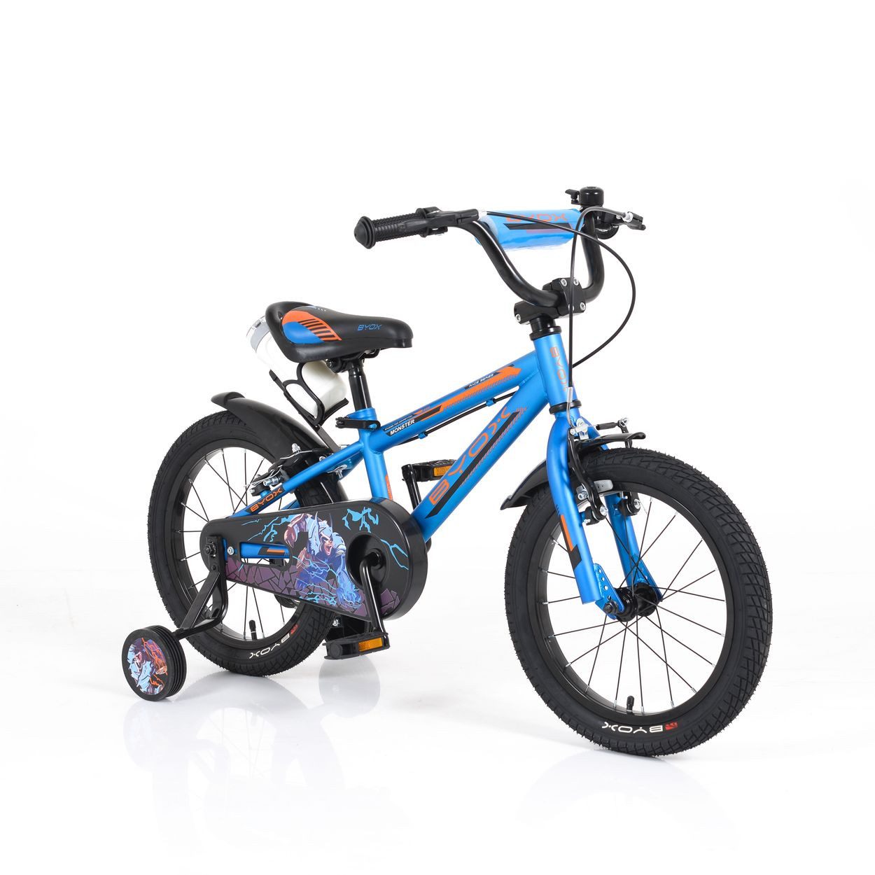 Byox Kinderfahrrad Monster 16 Zoll, 1 Gang 1 Gang, keine, Stützräder, Kettenschutz, Reflektoren, Rücktritt, Anti-Rutsch-Griffe