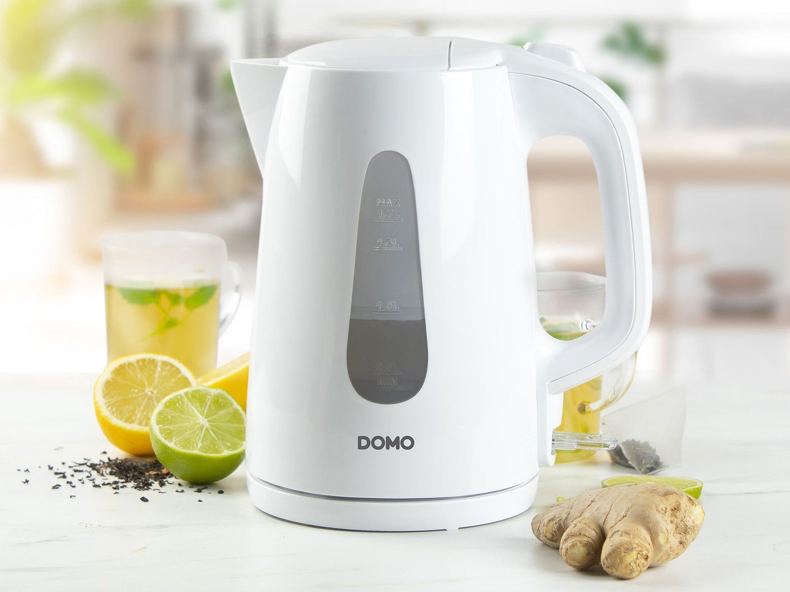 Domo Wasserkocher, 1.7 l, 2200 W, ohne Kabel elektrischer Teekocher Heißwasserbereiter schnell & leise