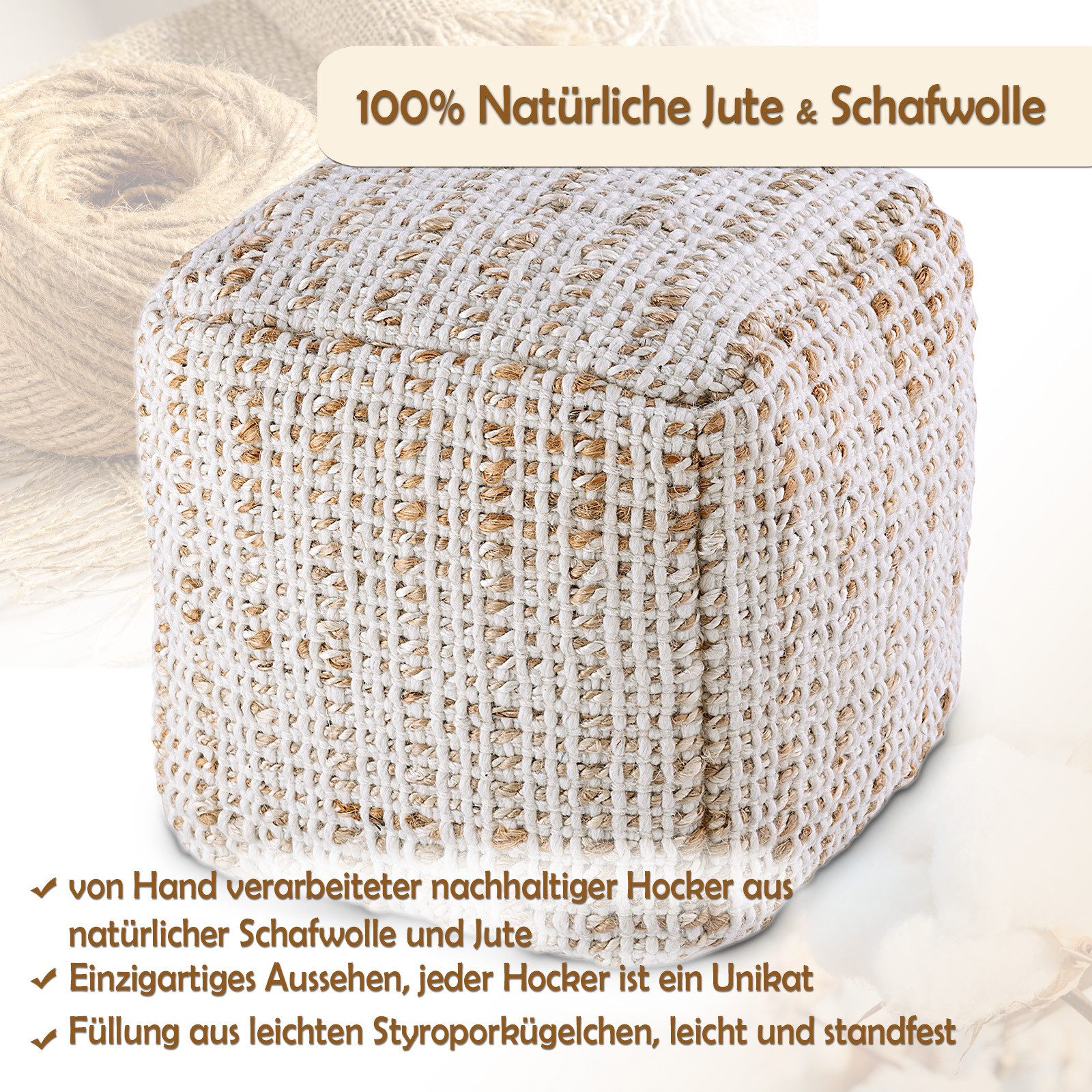 Amagohome Sitzhocker Sitzpouf quadratisch Sitzhocker Jute günstig online kaufen