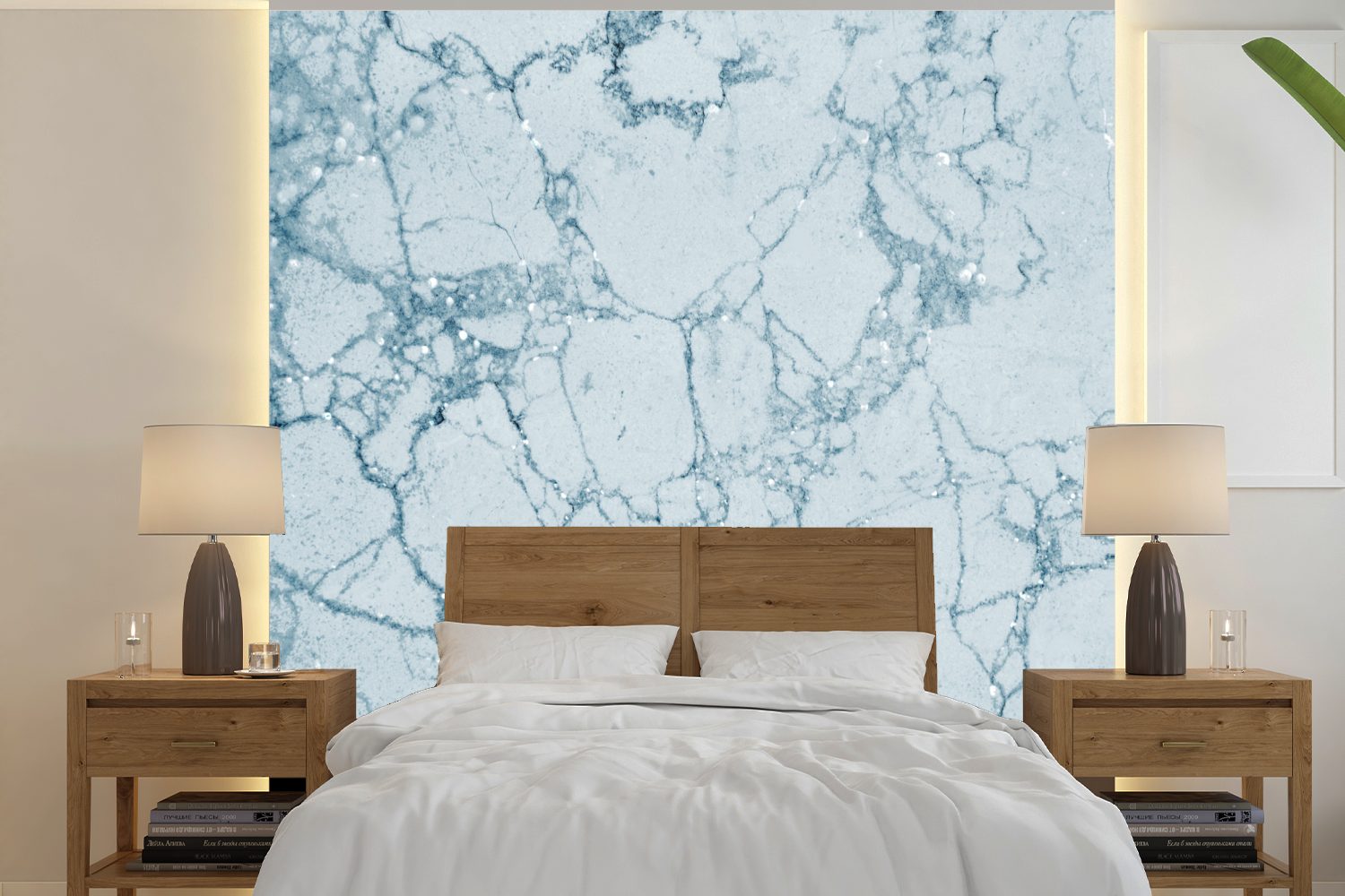 Matt, Vinyl Wandtapete - Wohnzimmer (5 für Blau oder Tapete bedruckt, Schlafzimmer, MuchoWow St), Muster, - Fototapete Marmor