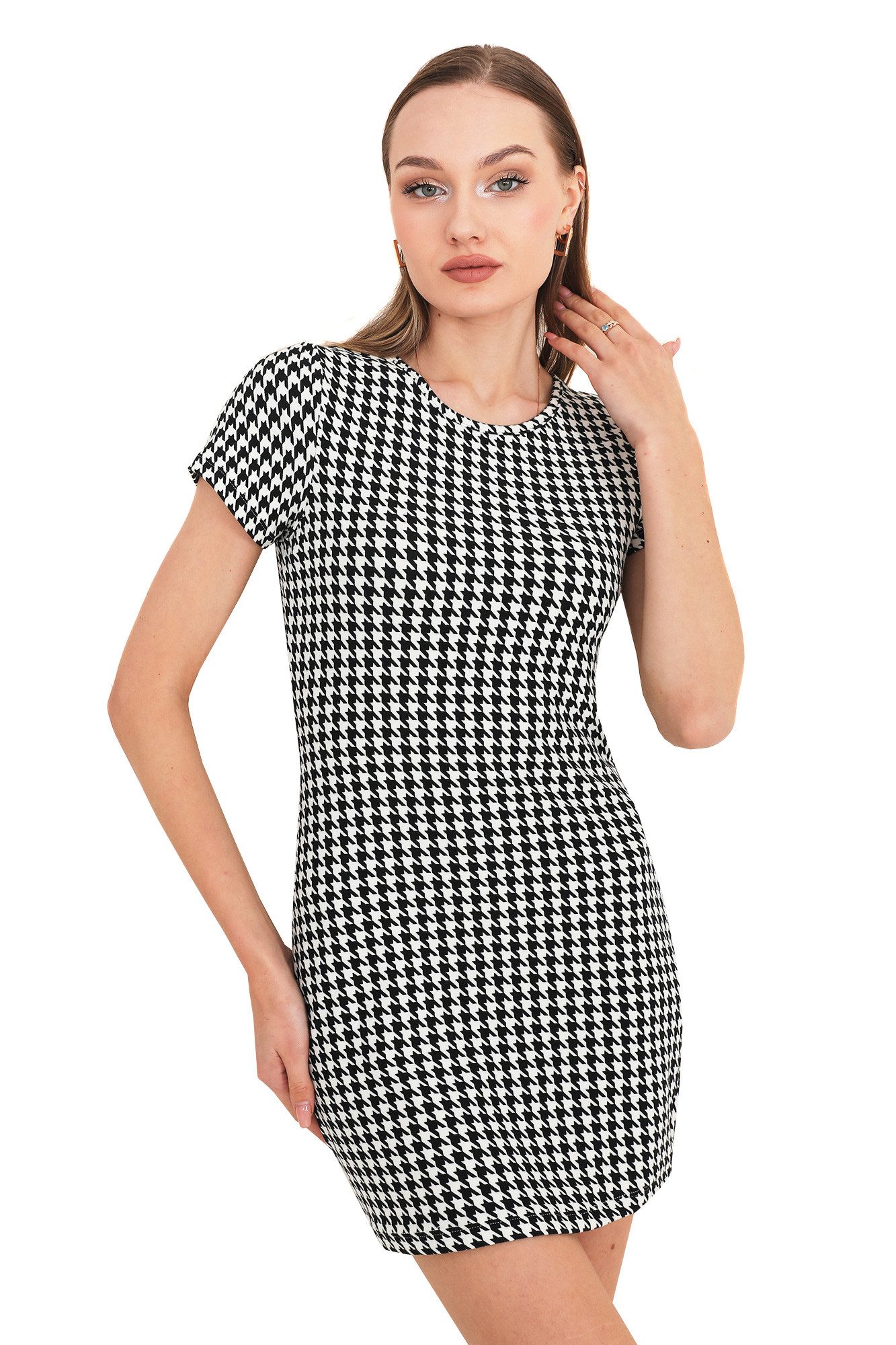 Bongual Minikleid Bodycon Partykleid Hahnentrittmuster günstig online kaufen