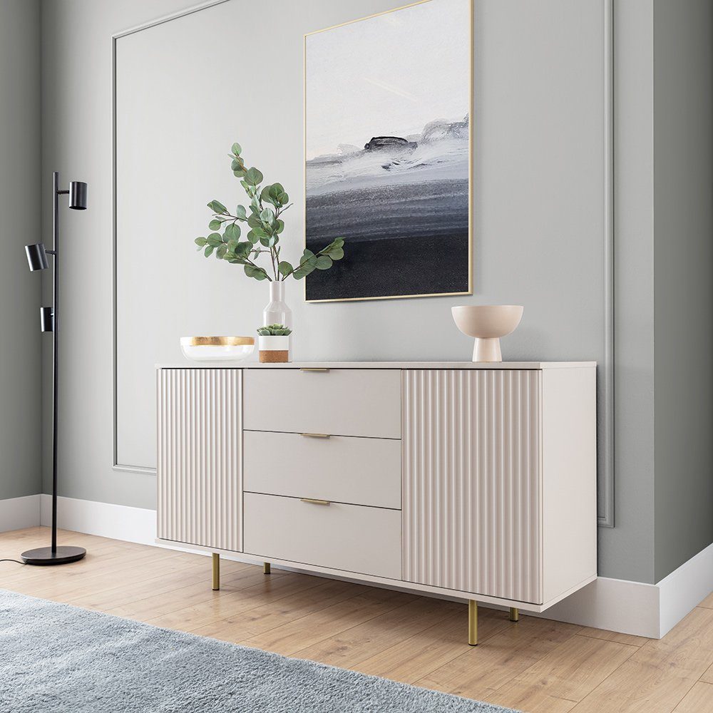 Lomadox Sideboard NADOR-132, 150cm breit, Kaschmir, goldfarbene Metallgriffe und -füße