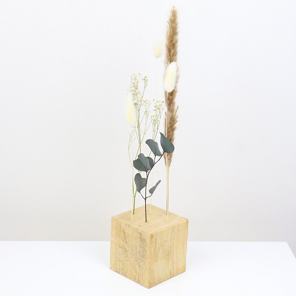 Trockenblume FlowerBar CUBE “FERNWEH”, Holzwürfel mit Trockenblumen, Eiche