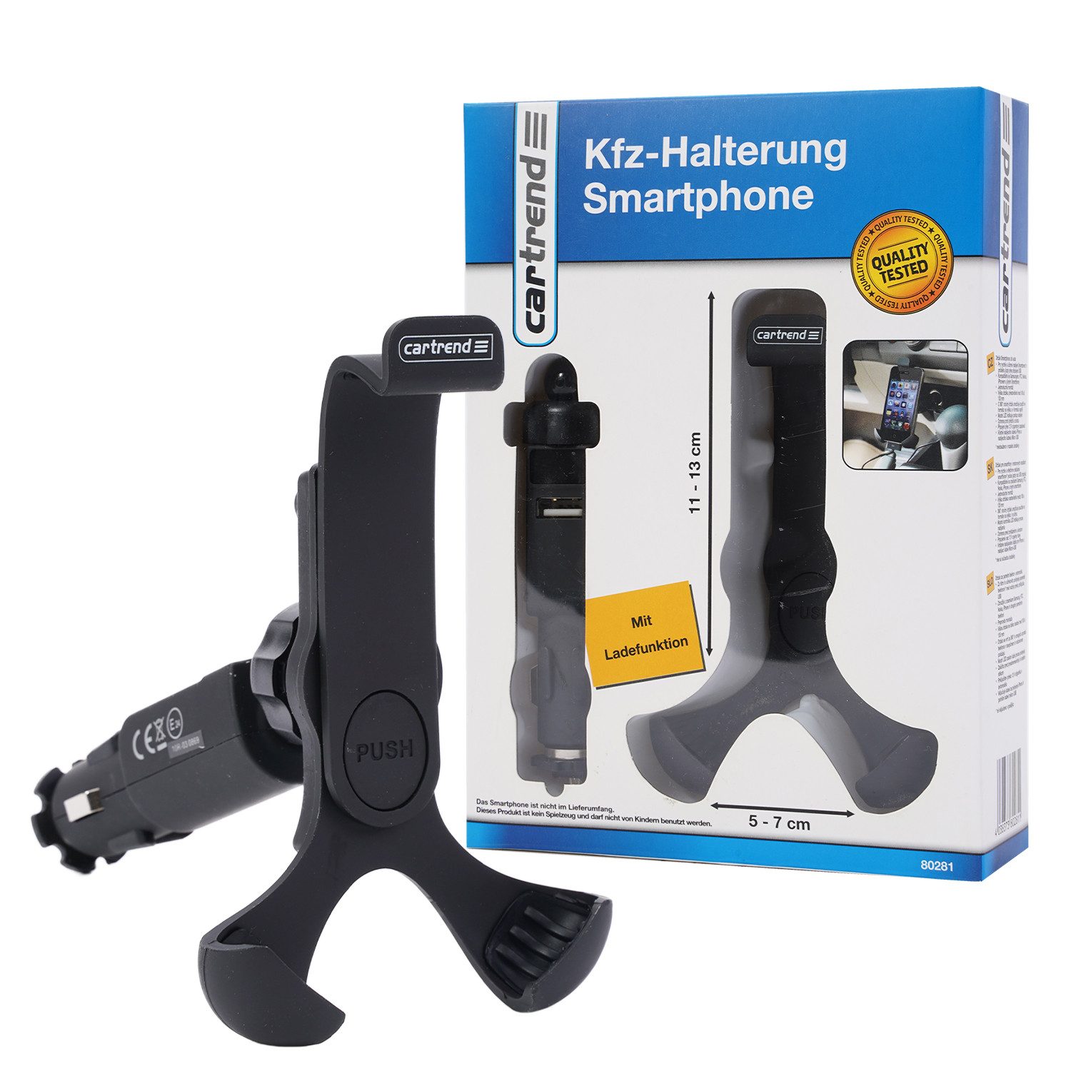 Cartrend Handy-Halterung 360° Kfz Halterung Universal Auto PKW Handy-Halter, (Universell, Lademöglichkeit über USB-Port 360° für Smartphone bis 5,4)