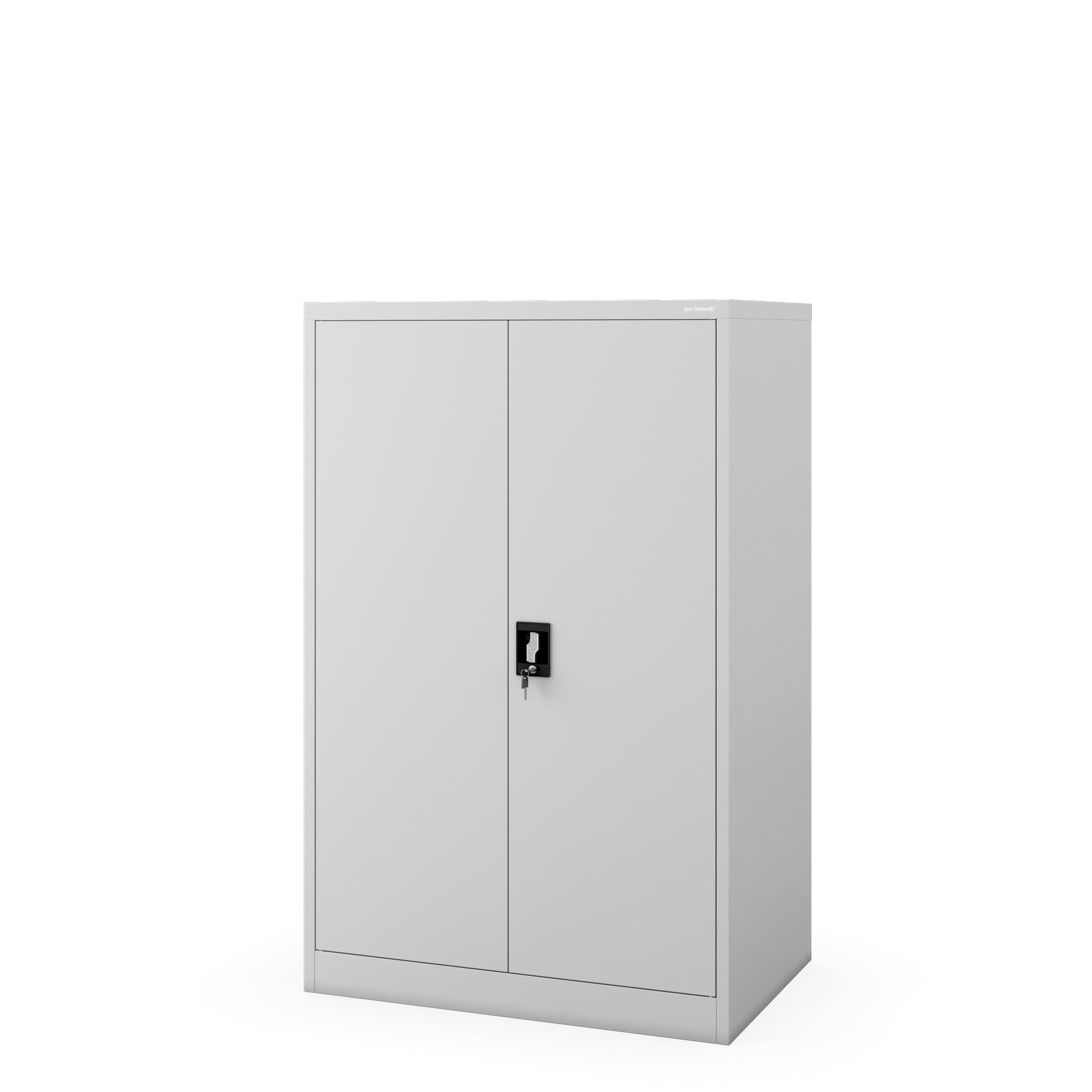 Jan Nowak Aktenschrank Metall Büroschrank abschließbar 90 cm KEVIN D600 3 Böden Stahl (Stahl 0,6 mm Wandmontage möglich PZH-zertifiziert 140 cm) Aktenschrank 40 Ordner Schloss 2 Schlüssel Tiefe 60 cm 4 Farben