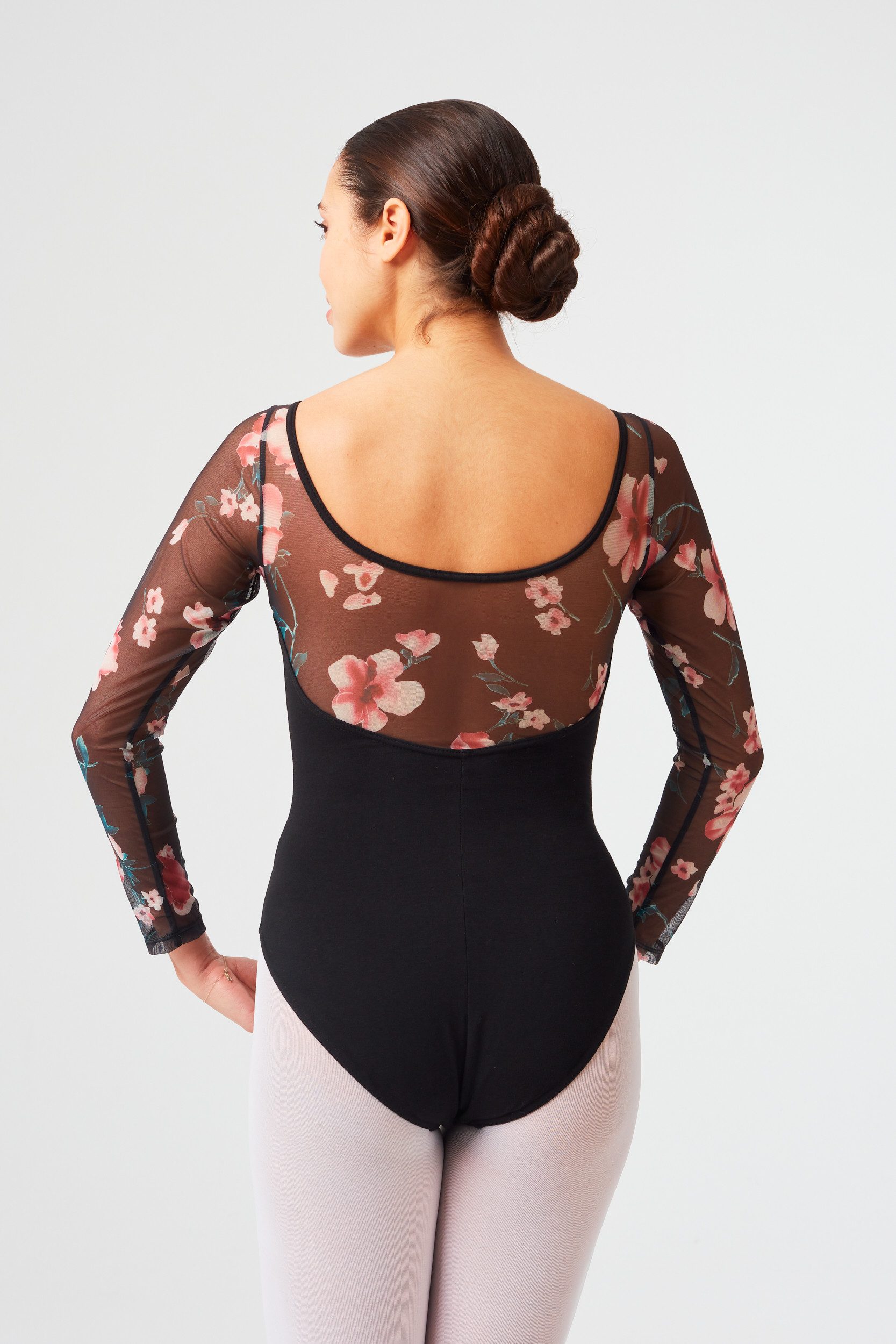 tanzmuster Body Damen Langarm Ballett Trikot Dora lange Ärmel aus gemlümtem Netzstoff