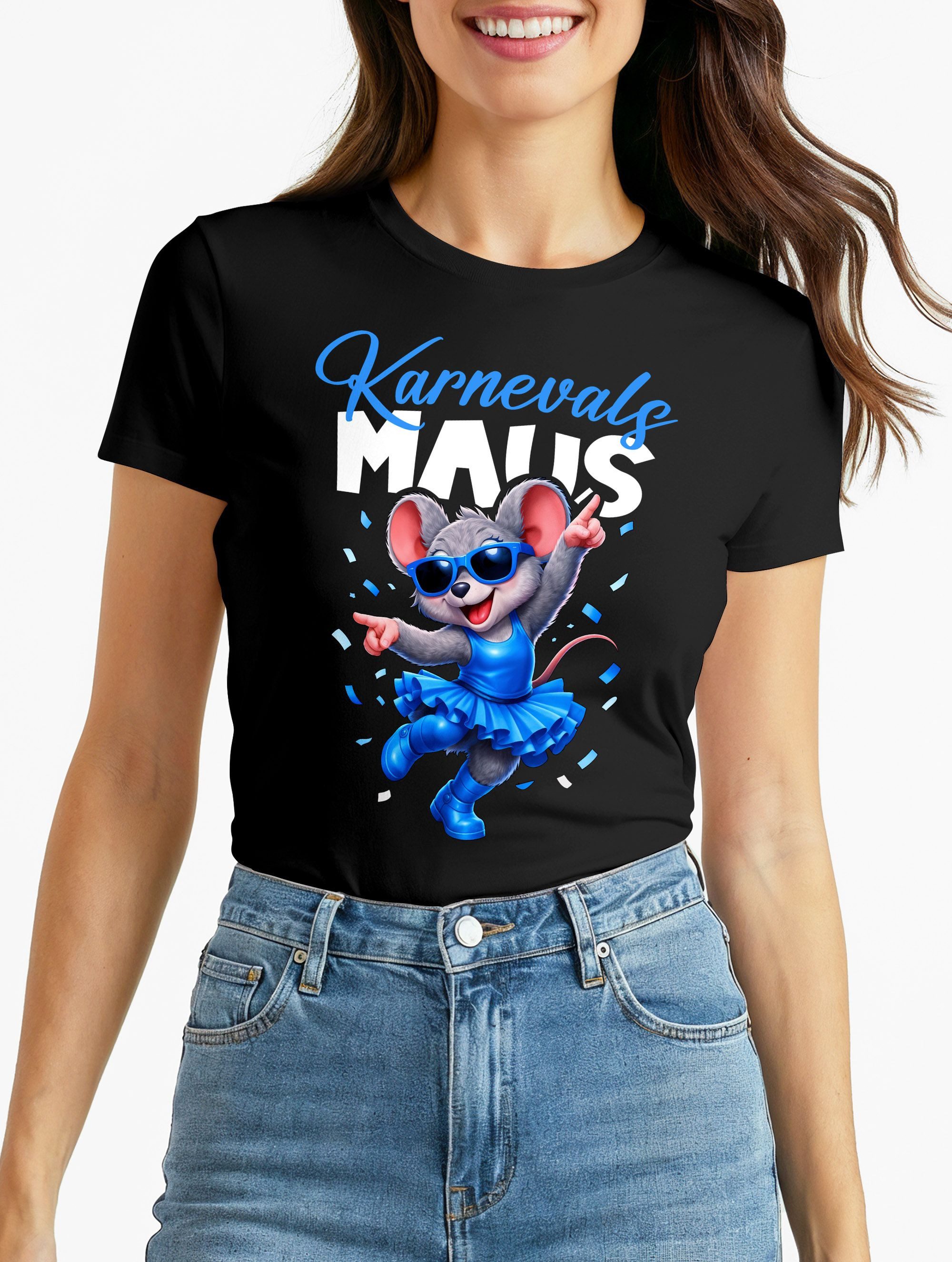 MoonWorks Print-Shirt Damen T-Shirt Karnevalsmaus Gruppenkostüm Fasching Ka günstig online kaufen
