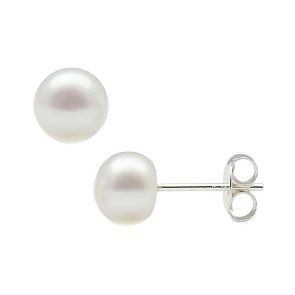 Schmuck Krone Paar Ohrstecker Ohrstecker aus Perlen & 925 Silber, 8,5-9,0 mm, Silber 925