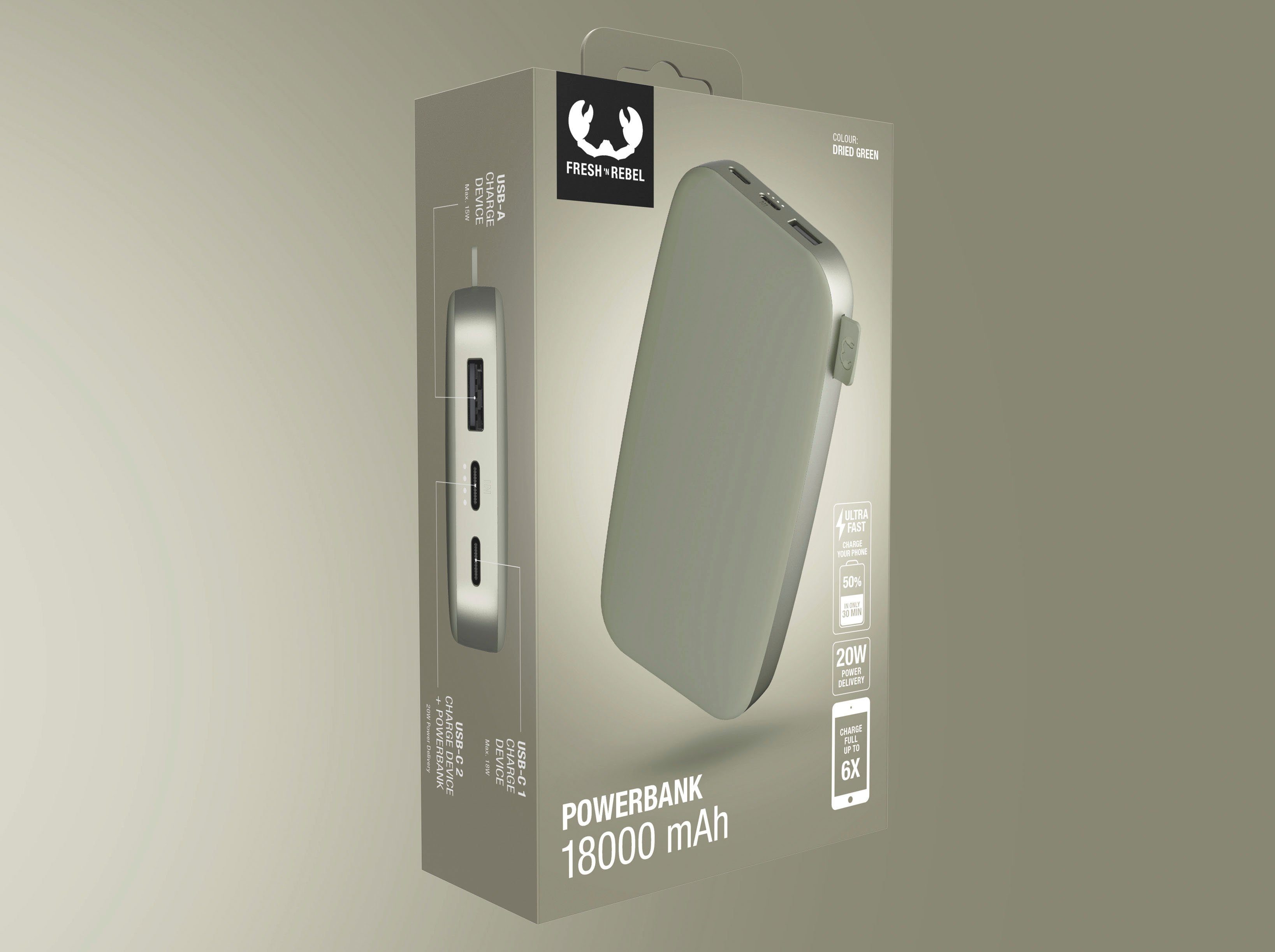 grün Rebel PD Charge Powerbank Fast Ultra USB-C, mit Fresh´n & Power 18000mAh 20W Pack