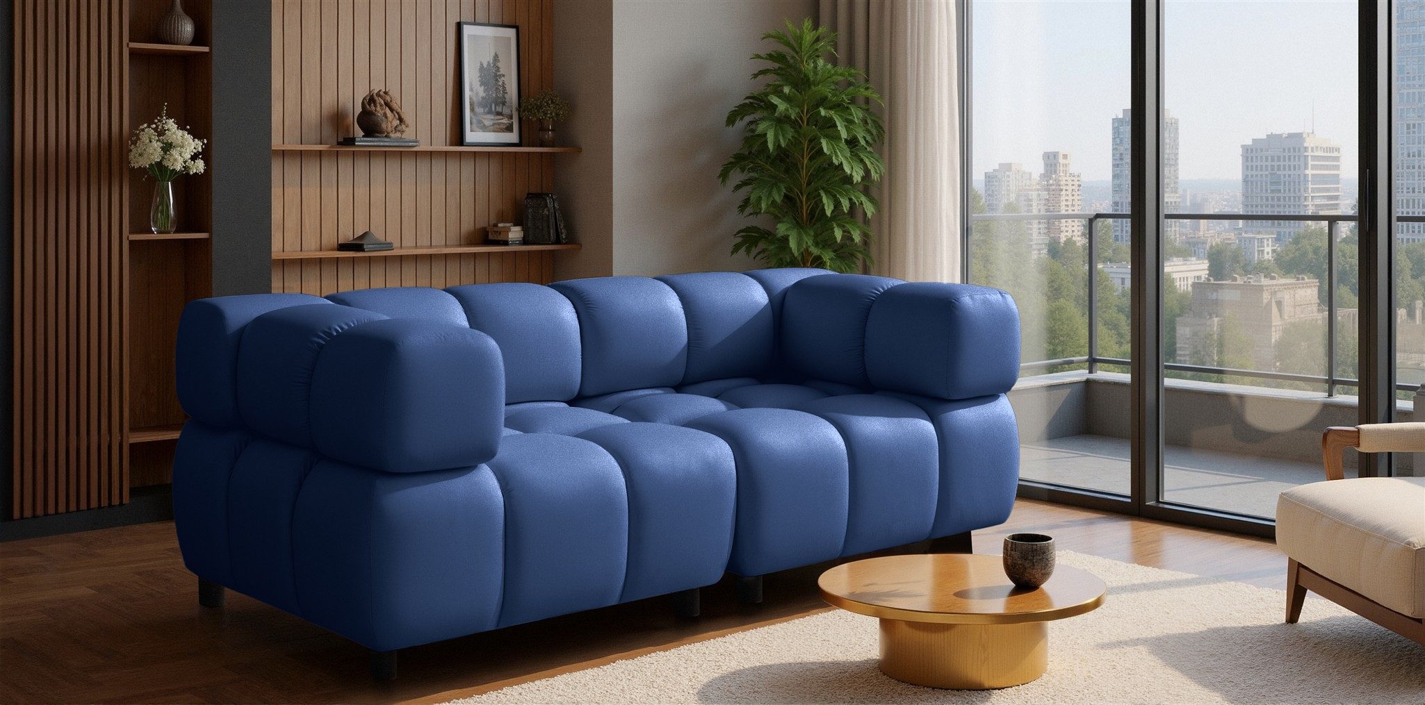 Fun Möbel 2-Sitzer Designersofa 2-Sitzer FUN MANOLO in Velourstoff (Bluvel), Rundumbezug, mit Hockern zum Ecksofa erweiterbar