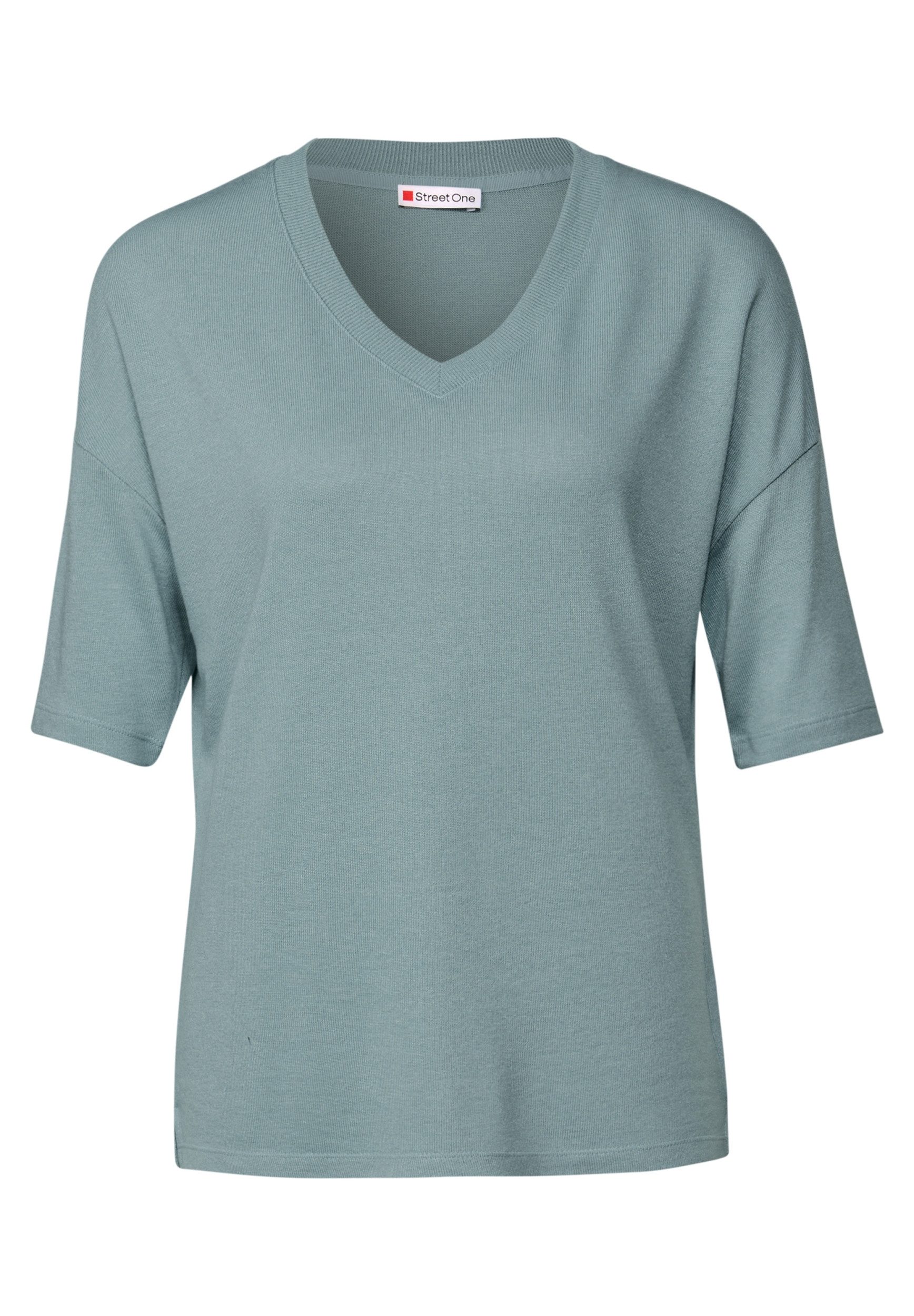 STREET ONE Langarmshirt - Kurzarmshirt mit V-Ausschnitt in Strickoptik günstig online kaufen