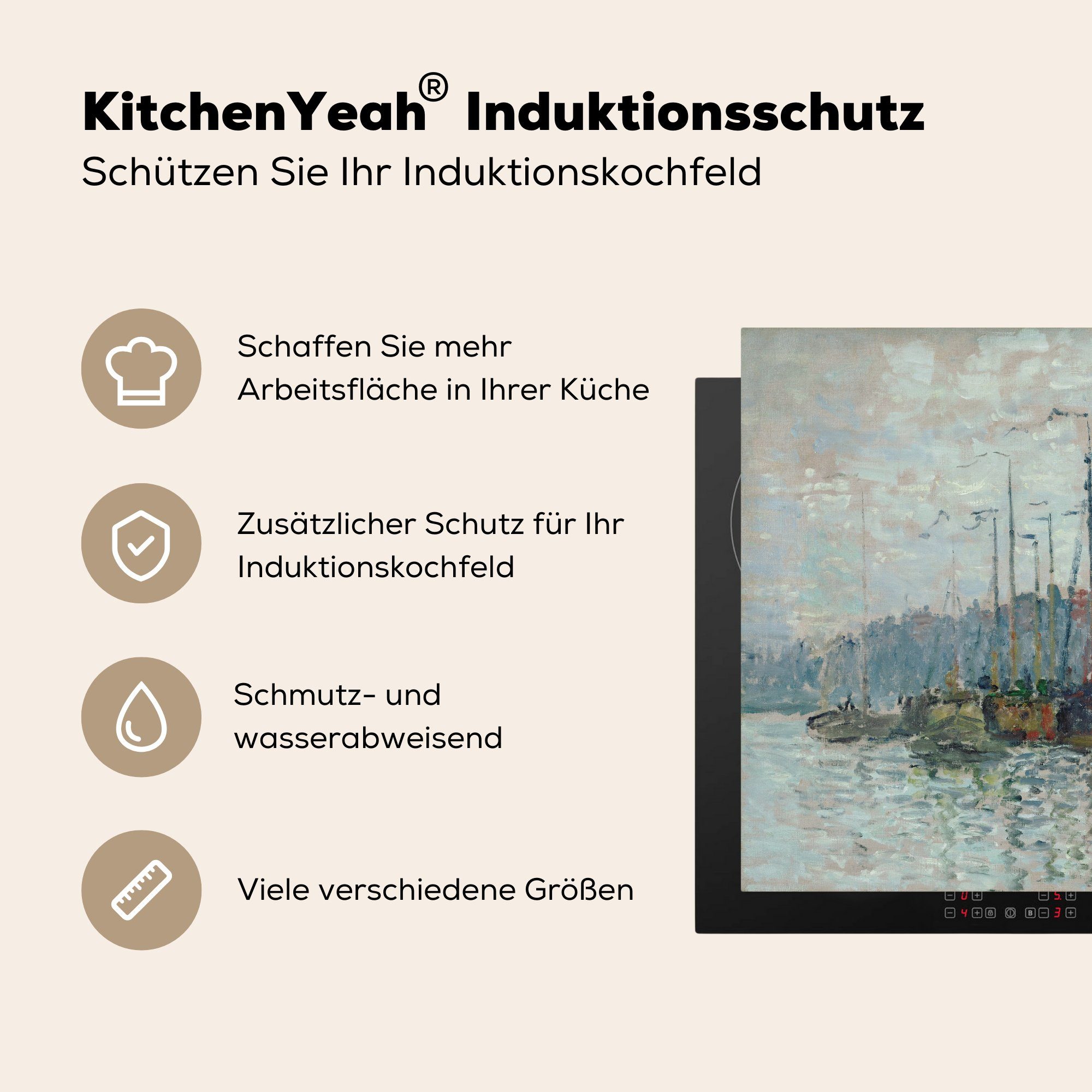 Deich 78x78 Herdblende-/Abdeckplatte Vinyl, tlg), der Zaandam küche MuchoWow Arbeitsplatte (1 Monet, cm, Ceranfeldabdeckung, für Claude -