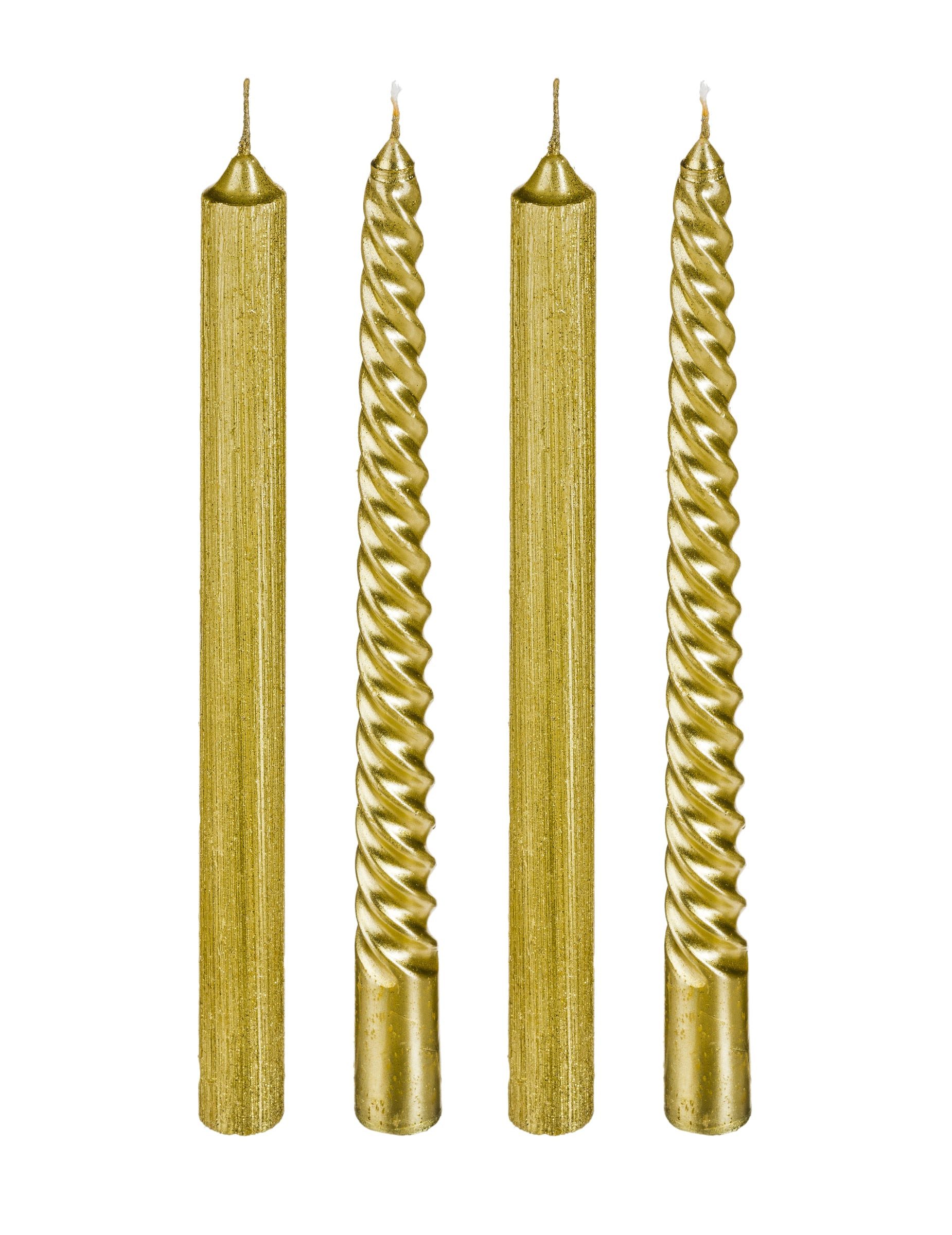 Kostüm 4 goldene Glitzer-Stabkerzen 25 cm gedreht