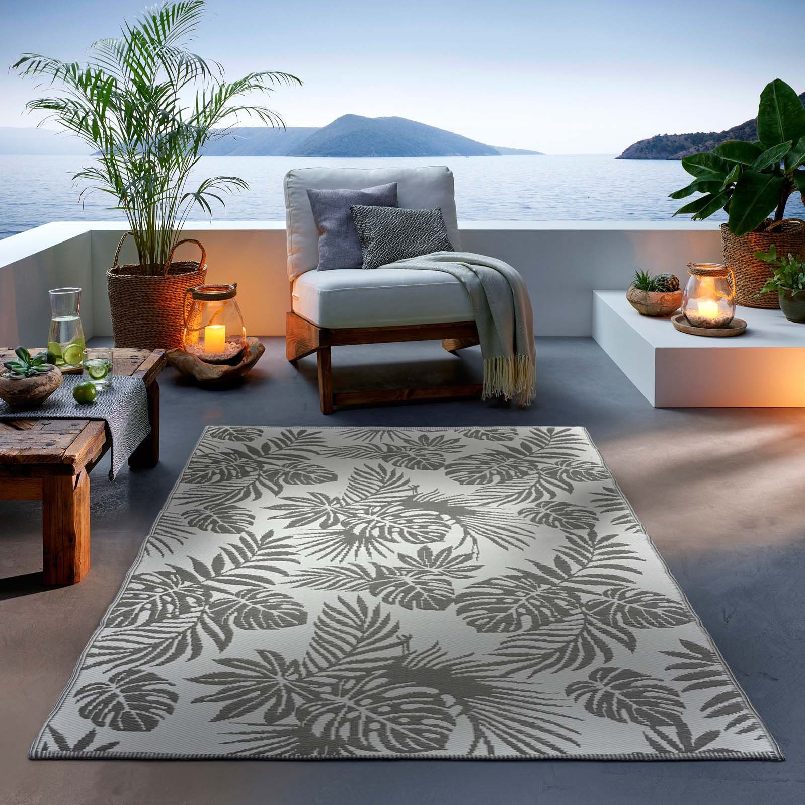 Teppich Outdoor & Indoor Teppich, TaCa Home, rechteckig, Höhe: 3 mm, Terrasse Balkon Garten Wohnzimmer Küche, Grau - 190 x 290 cm