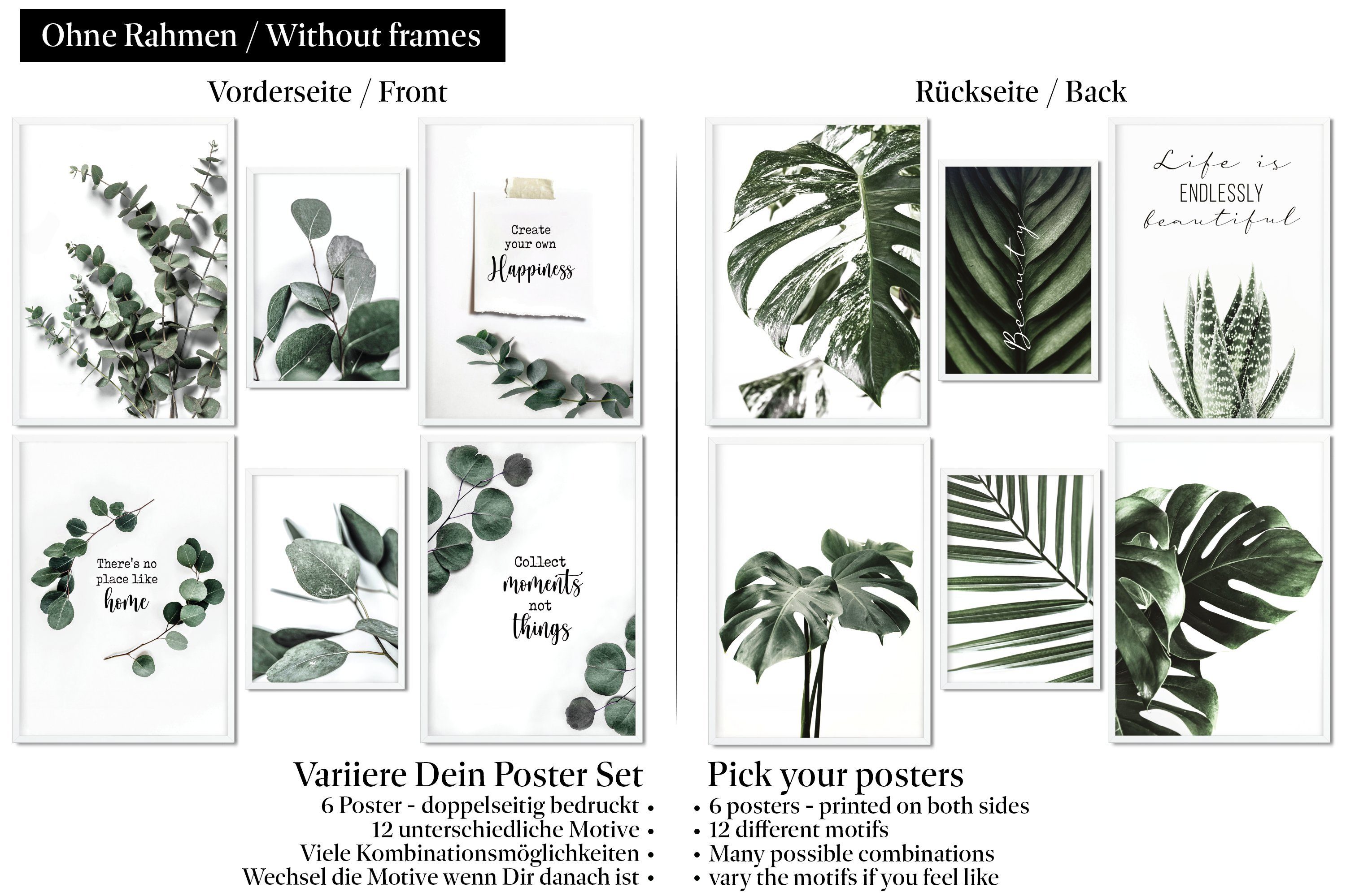 CreativeRobin Bilder-Collage » Eukalyptus & Deko, Eukalyptus Pflanzen & Pflanzen Monstera Monstera « als Poster-Set Wohnzimmer