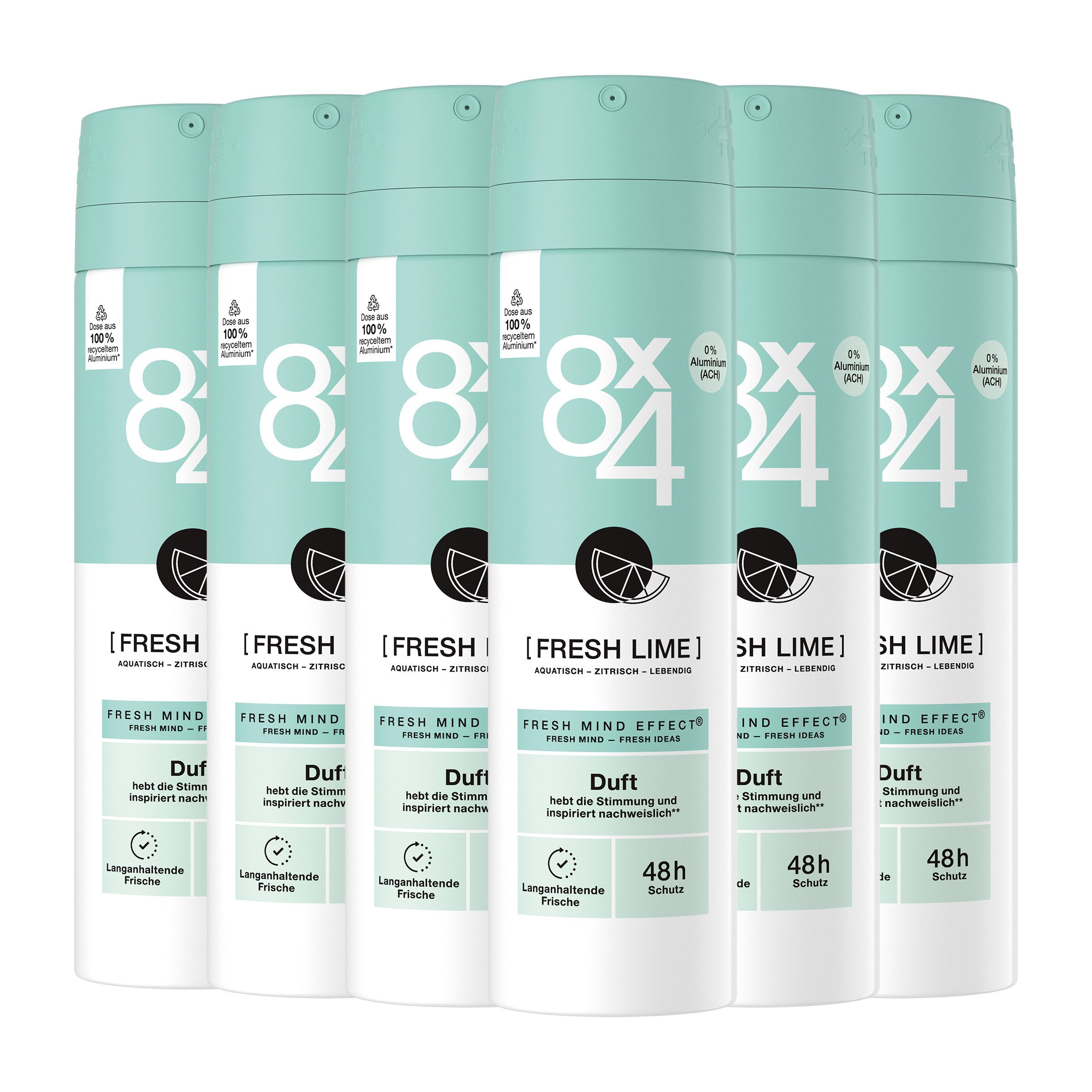 8x4 Deo-Spray Fresh Lime 6 x 150ml erfrischend-spritzigen Zitrusnote 48h Schutz, 6-tlg.