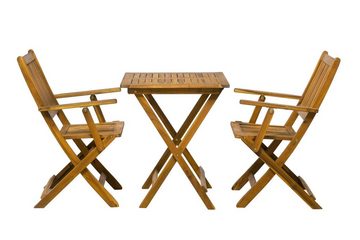 TPFGarden Sitzgruppe AKANA - Gartenlounge-Set aus geöltem Akazienholz, (Klappbare Balkonstühle und klappbarer Tisch, 3-tlg., Balkon Sitzgruppe mit 2 Armlehnstühlen und 1 Tisch), Maße (BxHxT): Klappstuhl 51x90x56 cm - Tisch 62x73x62 cm