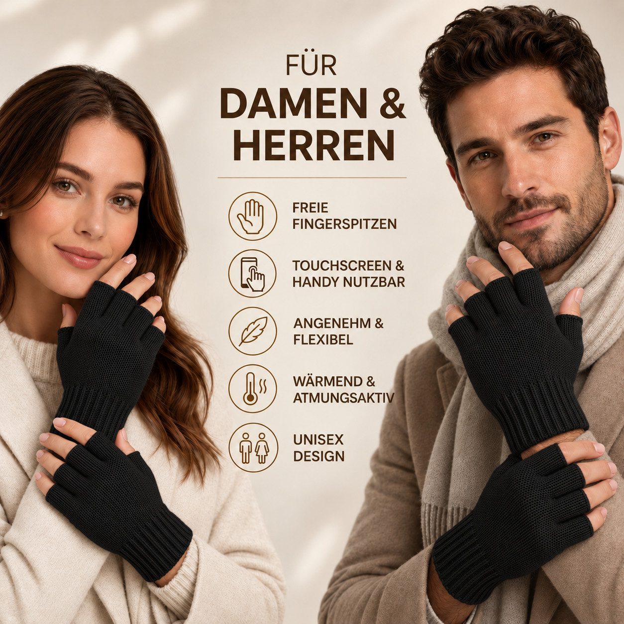herémood Strickhandschuhe Fingerlose Handschuhe Winter für Damen Herren, Winterhandschuhe vollständig bedeckte Finger, Testsiegel SEHR GUT (Note 1,1) – Bild 3 von 5