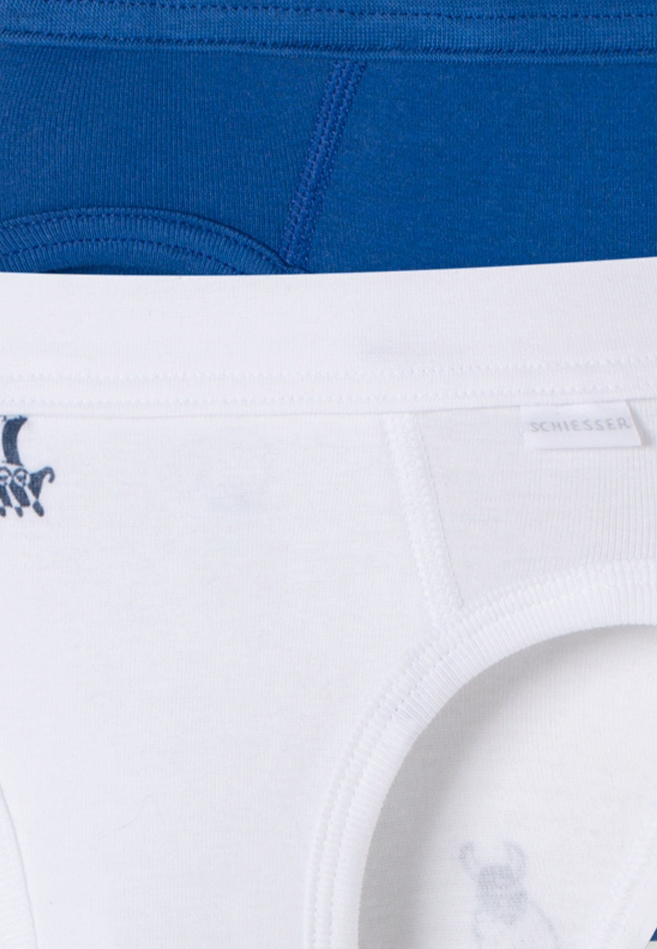 / 2-St) Organic / Feinripp Schiesser Slip Blau - Baumwolle Unterhose Passform Cotton Weiß 2er Pack Extra-bequeme (Spar-Set, - Slip