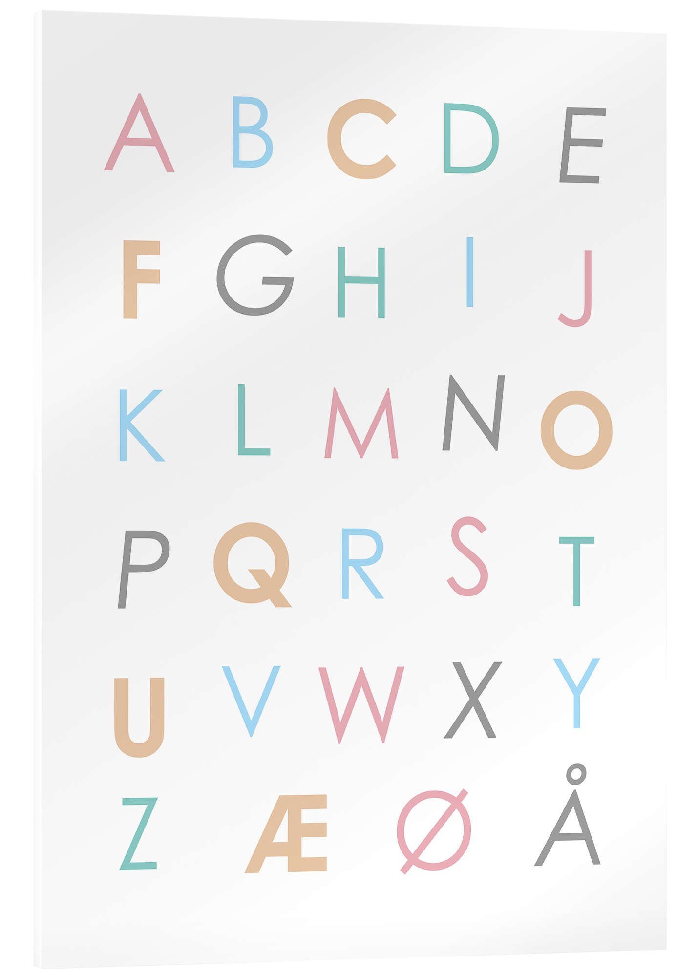 Posterlounge Wandbild Skandinavisches Alphabet bunt, Funny Quotes and Inspiration, erhältlich als Poster, Leinwandbild, Wandsticker oder Acrylglasbild
