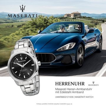 MASERATI Quarzuhr Maserati Herrenuhr SUCCESSO, (Analoguhr), Herrenuhr rund, groß (ca. 44mm) Edelstahlarmband, Made-In Italy