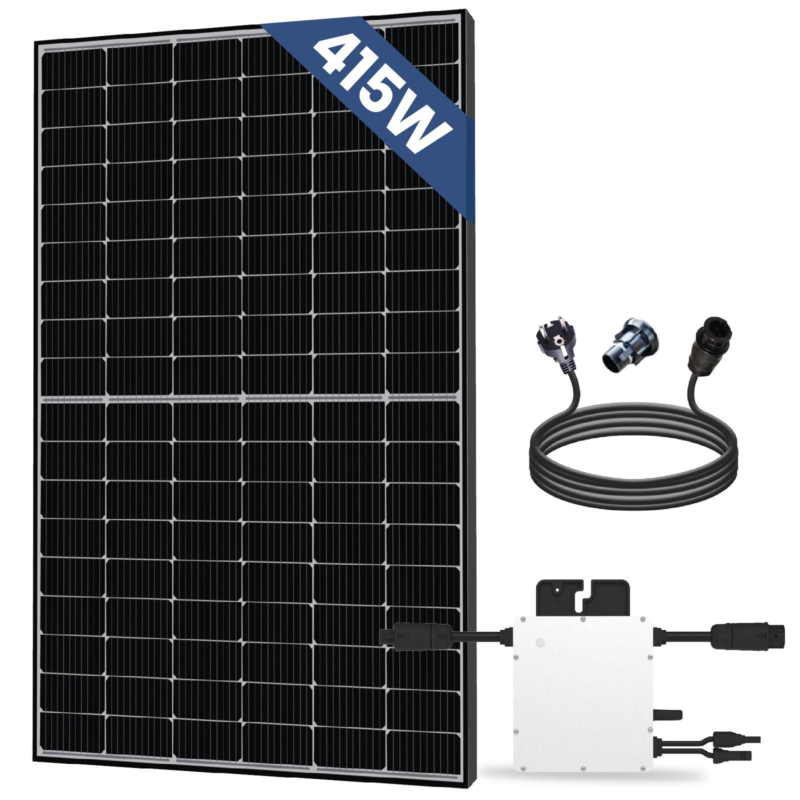 Stegpearl Solaranlage 415W Black Frame Photovoltaik Balkonkraftwerk Balkon Mini-PV Anlage, Monokristallin, (Komplettset mit Hoymiles 300W Wechselrichter, Wasserdichtigkeitsklasse, genehmigungsfrei Solarpanel Solarmodul, PERC Technologie Steckerfertig für Ihr Haus, Plug & Play)