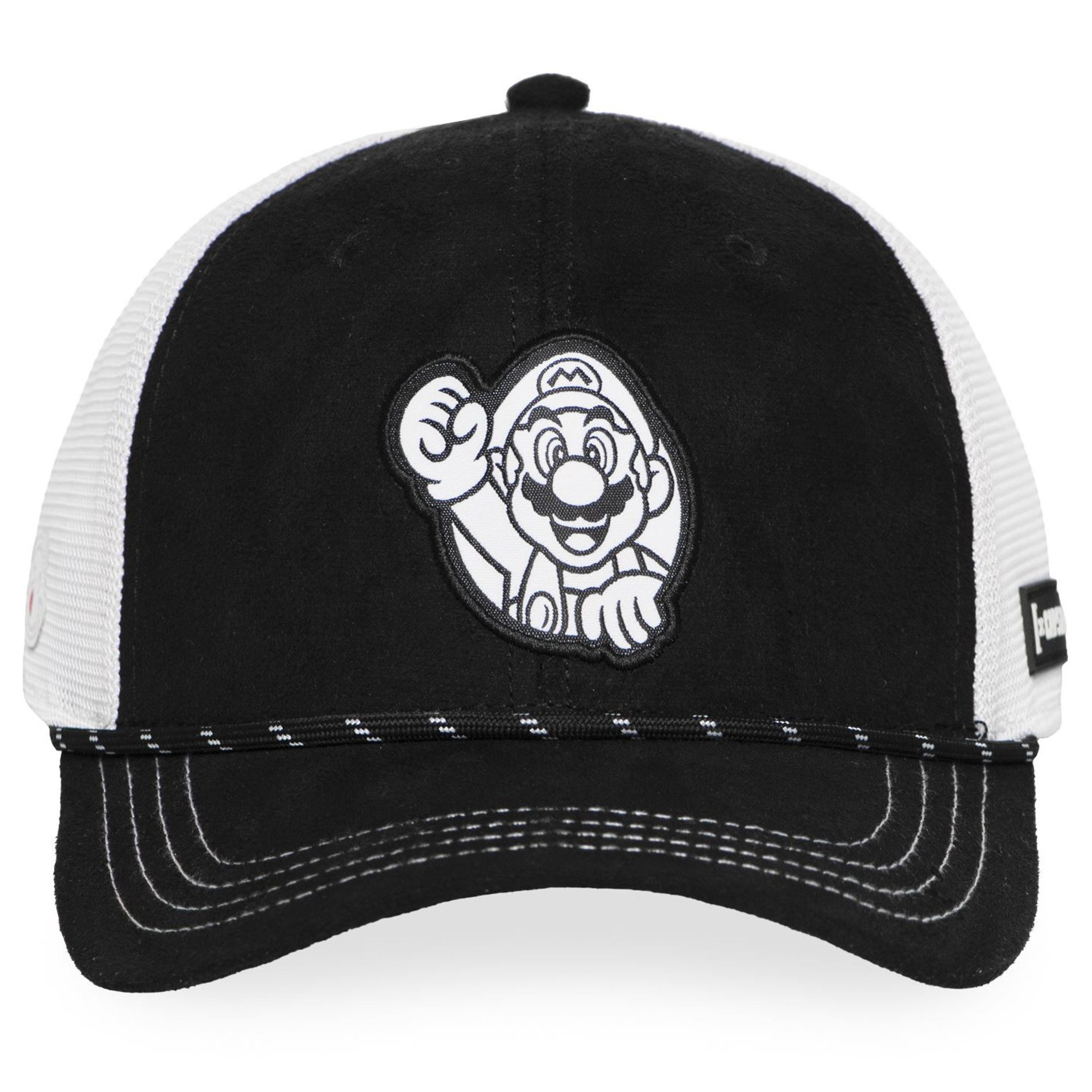 Capslab Trucker Cap CAPSLAB Premium Trucker Cap - SUPER MARIO - Semi Curved Black/White (Basecap, Basecap, Meshcap, Trucker Kappe) Geist Patch