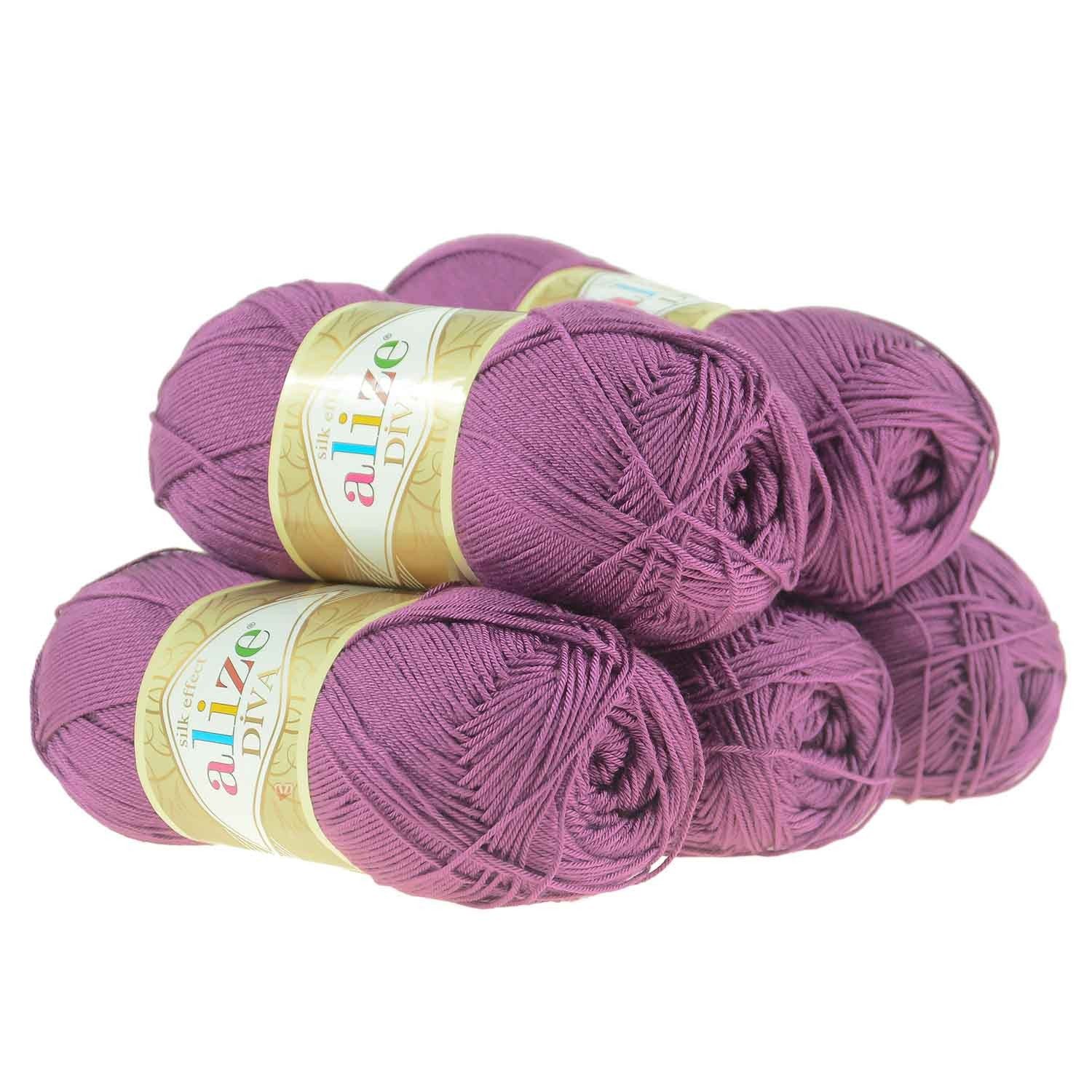 Alize 5 x 100g Strickgarn ALIZE DIVA - Häkelgarn Sommerwolle Häkelwolle, 350 m, 297 lila